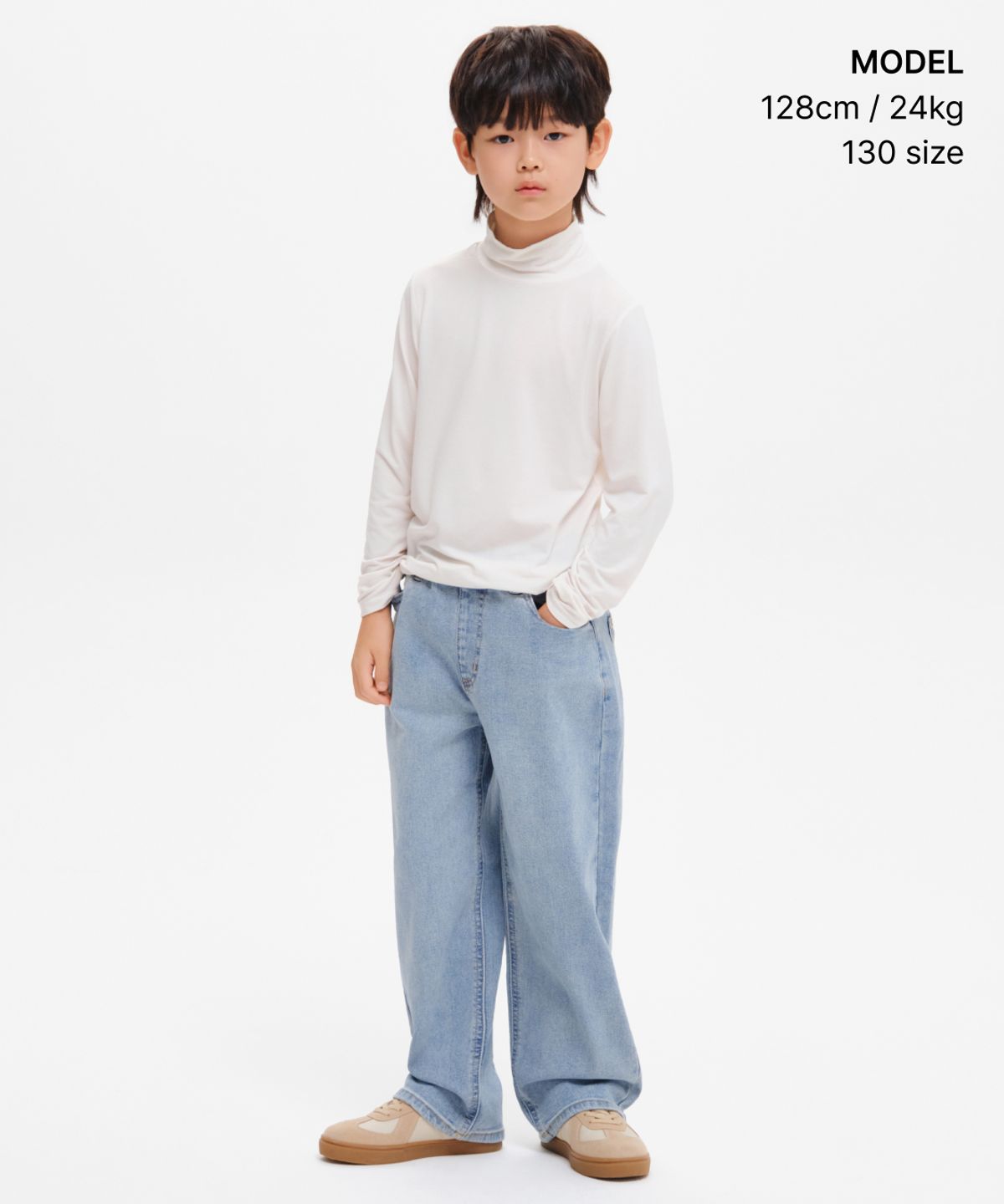 무신사 스탠다드 키즈(MUSINSA STANDARD KIDS) [힛탠다드] 터틀 넥 긴소매 언더셔츠 [아이보리]