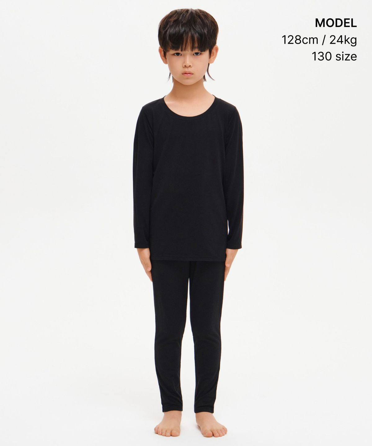 무신사 스탠다드 키즈(MUSINSA STANDARD KIDS) [힛탠다드] 크루 넥 긴소매 언더셔츠 & 타이즈 셋업 [블랙]