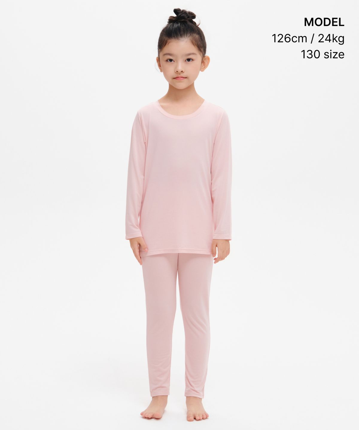 무신사 스탠다드 키즈(MUSINSA STANDARD KIDS) [힛탠다드] 크루 넥 긴소매 언더셔츠 & 타이즈 셋업 [인디언 핑크]