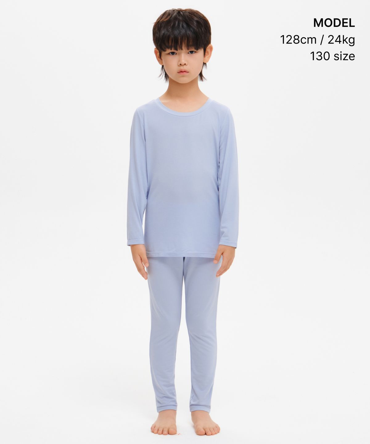 무신사 스탠다드 키즈(MUSINSA STANDARD KIDS) [힛탠다드] 크루 넥 긴소매 언더셔츠 & 타이즈 셋업 [블루 그레이]