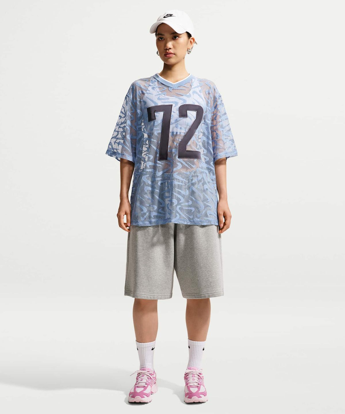 나이키(NIKE) 스포츠웨어 칠 레이스 오버사이즈 저지 W - 워크 블루:그리드아이언:화이트 / IM8388-486