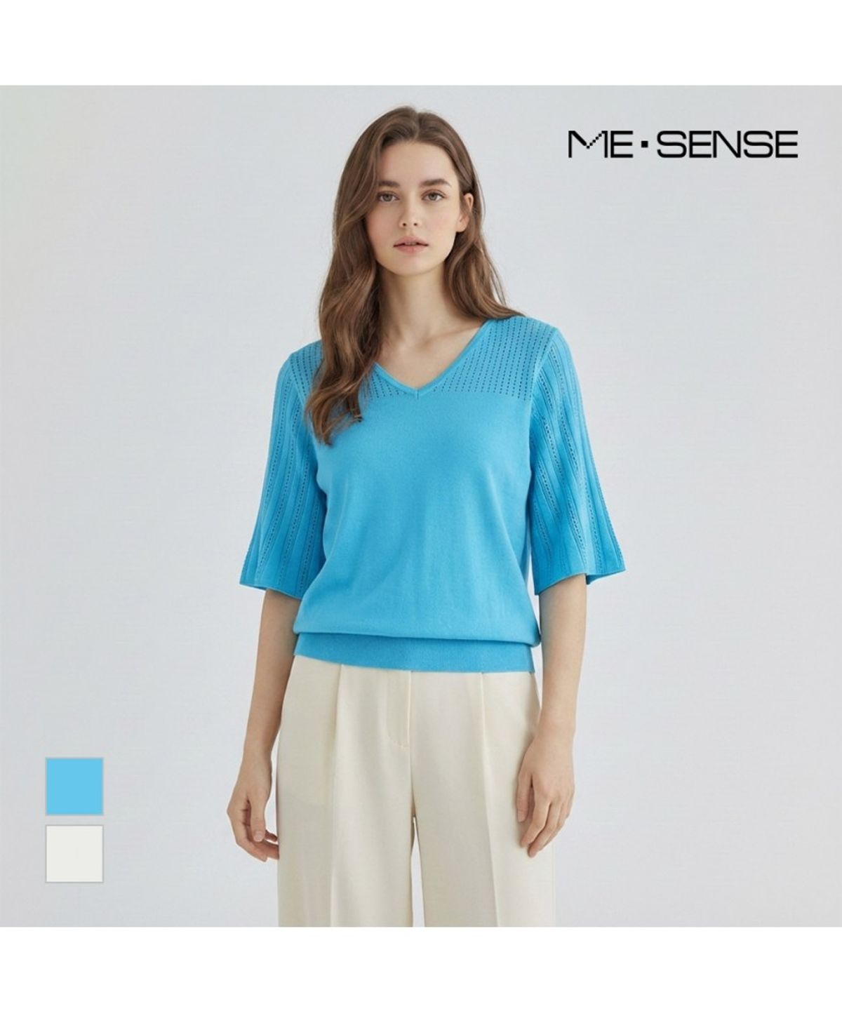 미센스(MESENSE) 펀칭 반팔 니트_MB34KNMD08Z