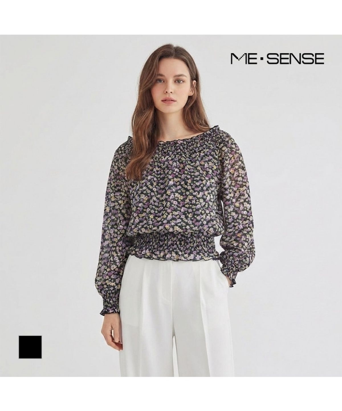 미센스(MESENSE) 꽃패턴 스모크밴딩 블라우스_MB44BLMD04Z