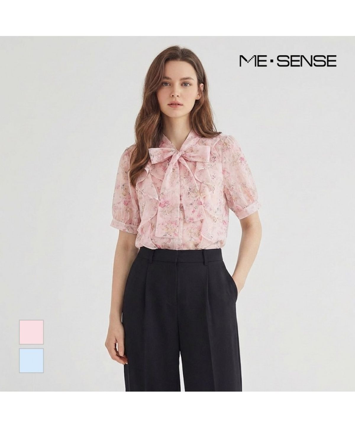 미센스(MESENSE) 플라워패턴 반팔 블라우스_MB45BLM203D