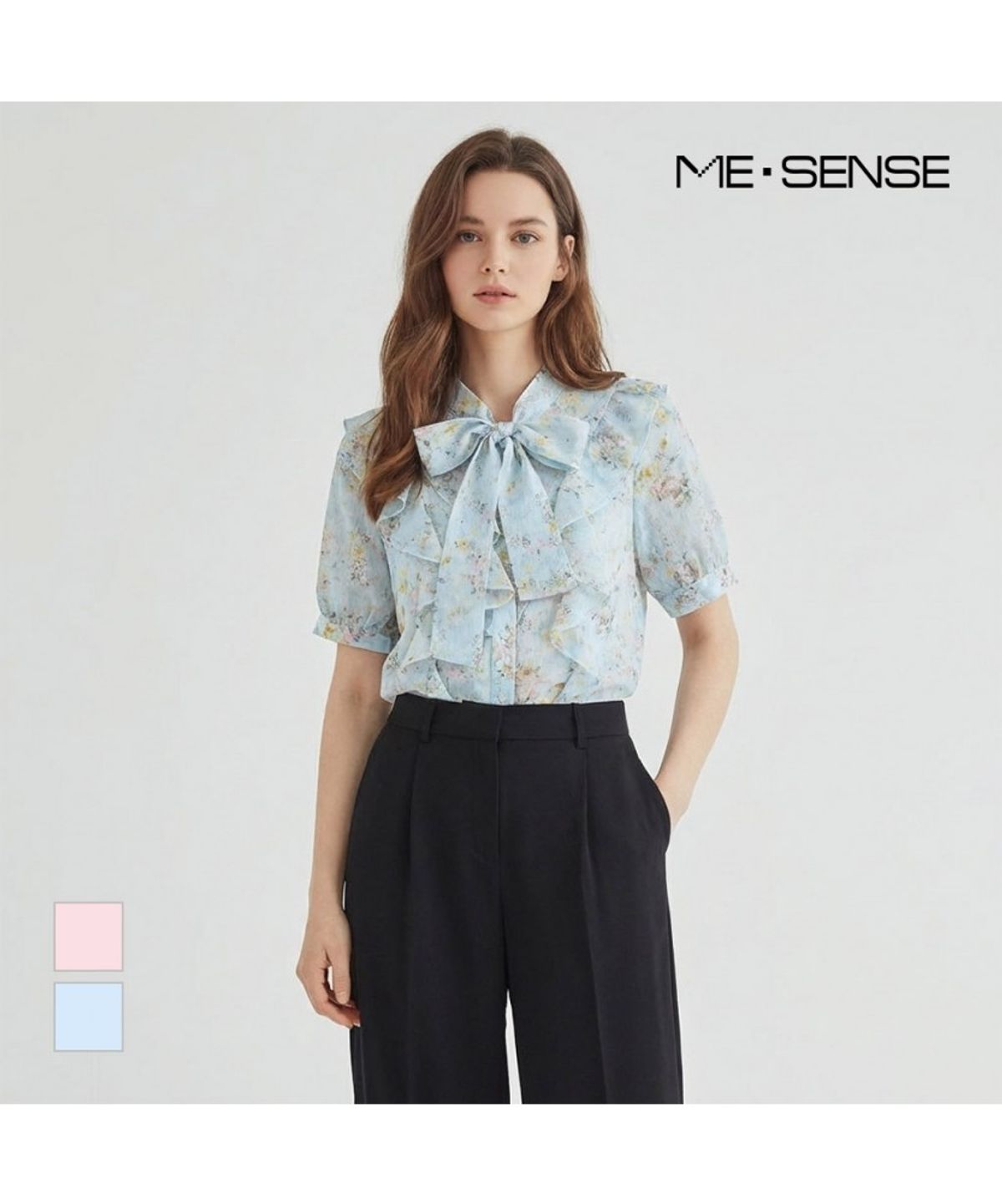 미센스(MESENSE) 플라워패턴 반팔 블라우스_MB45BLM203D