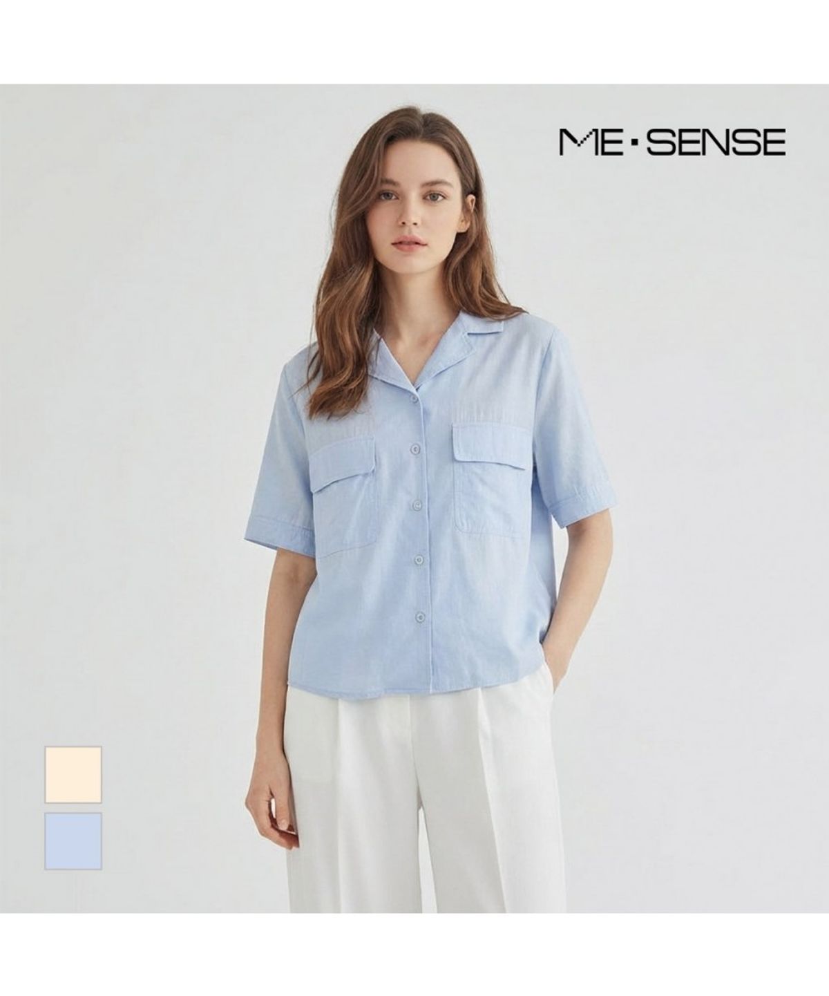 미센스(MESENSE) 더블포켓 반팔 블라우스_MB45BLPD03Z