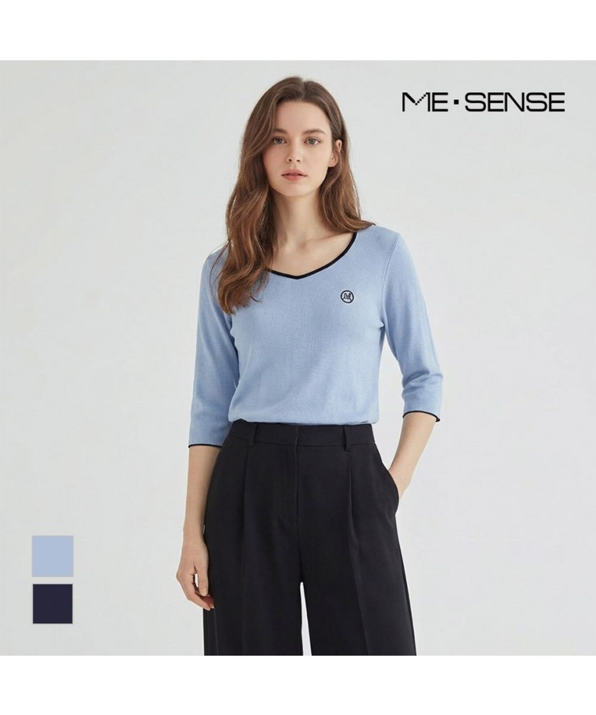미센스(MESENSE) 배색라인 반팔 니트_MB45KNM604Z
