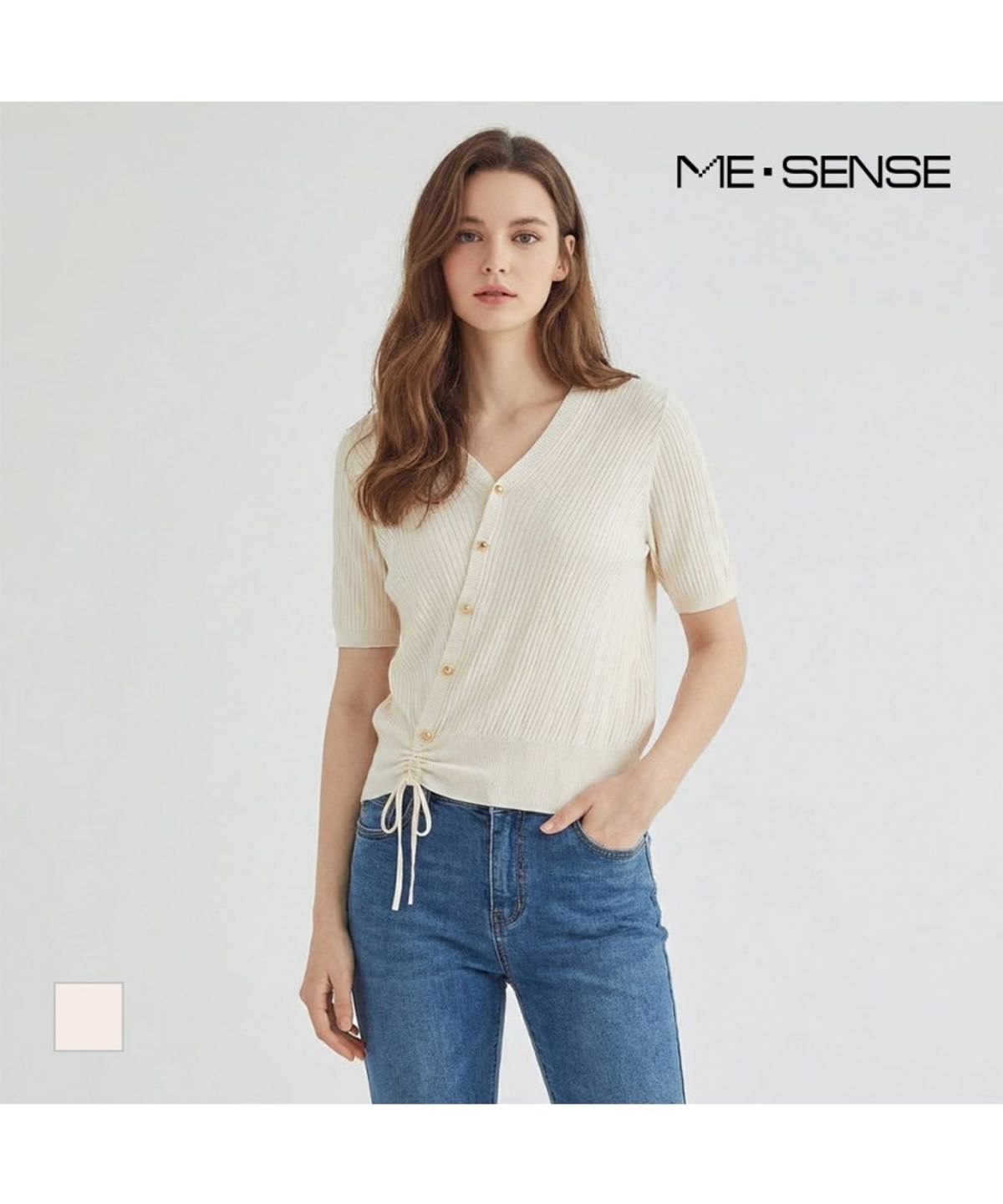 미센스(MESENSE) 사선버튼 반팔 니트_MB45KNMG16Z