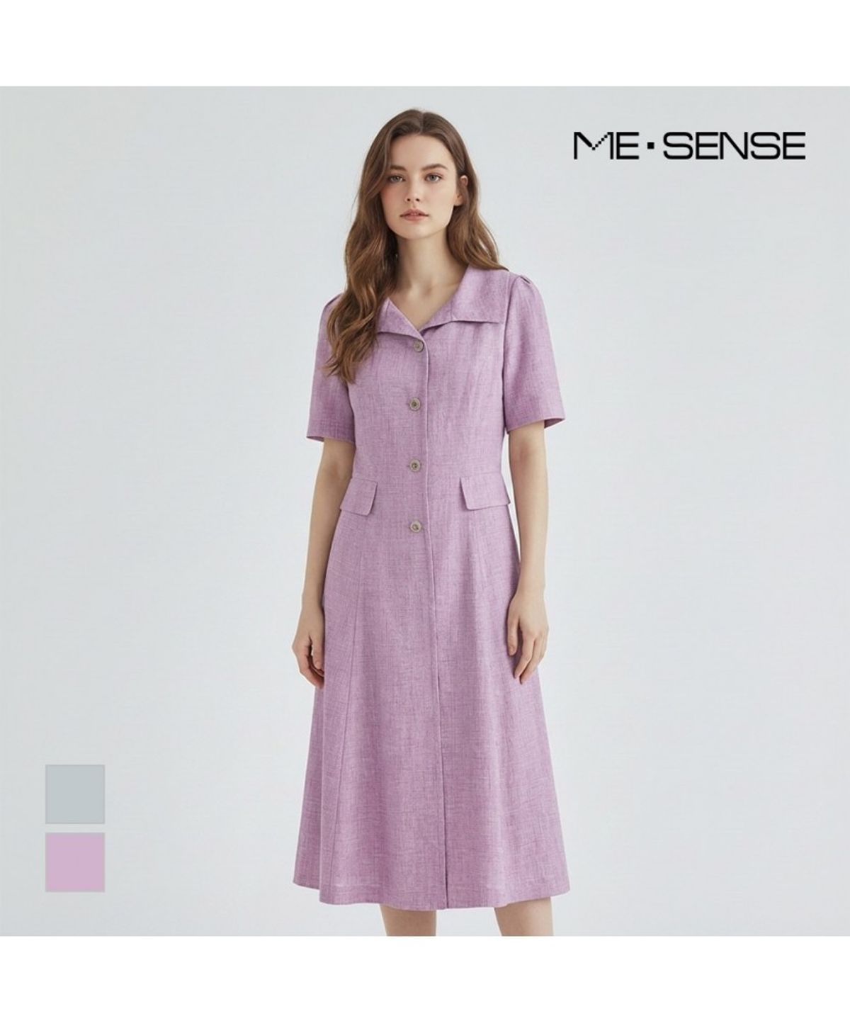 미센스(MESENSE) 와이드카라 반팔 원피스_MB45OPM104Z
