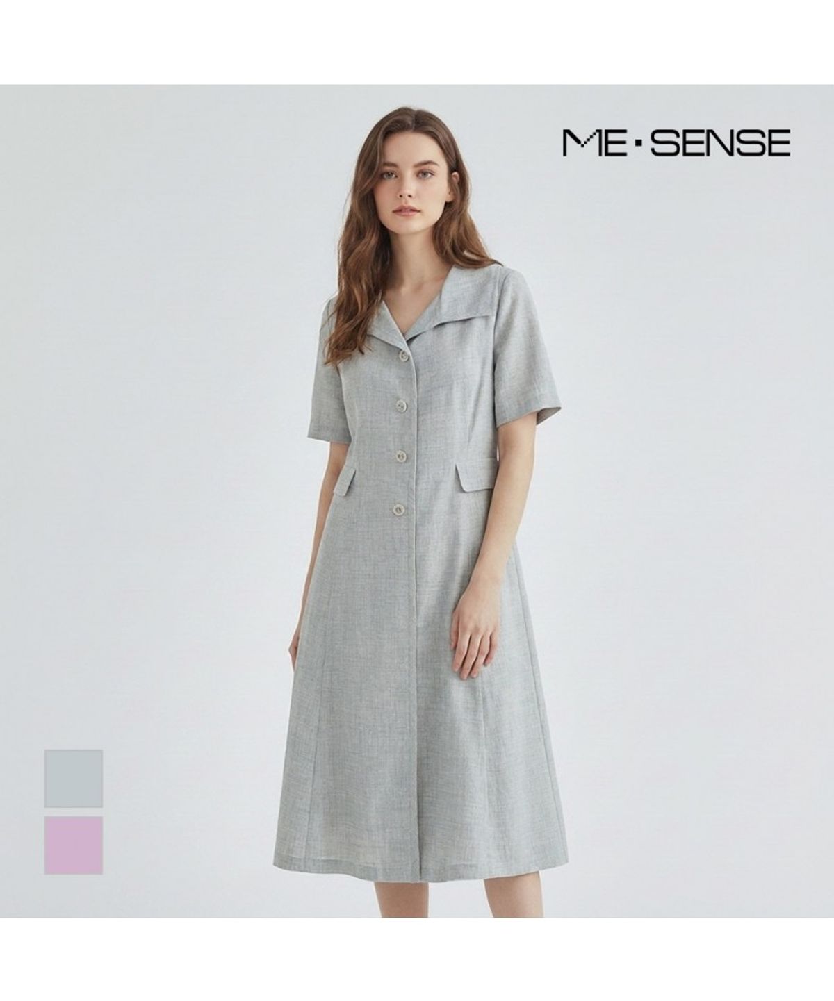 미센스(MESENSE) 와이드카라 반팔 원피스_MB45OPM104Z