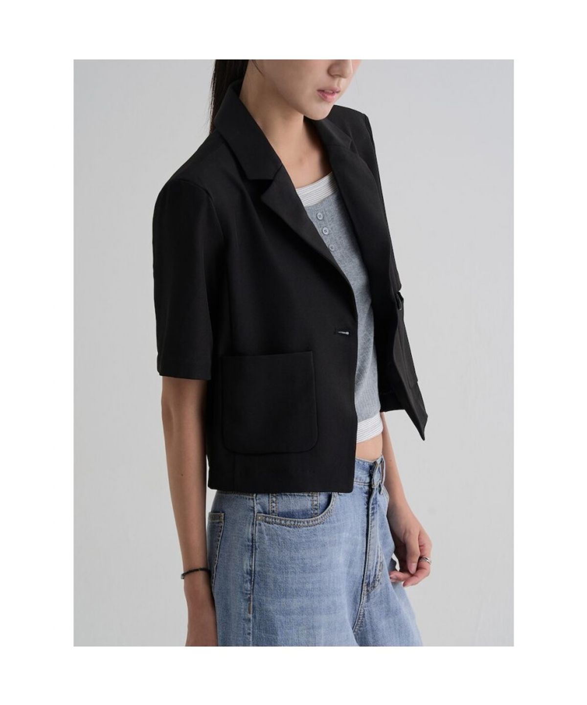 에잇세컨즈(8SECONDS) 테일러드 칼라 반소매 재킷  블랙