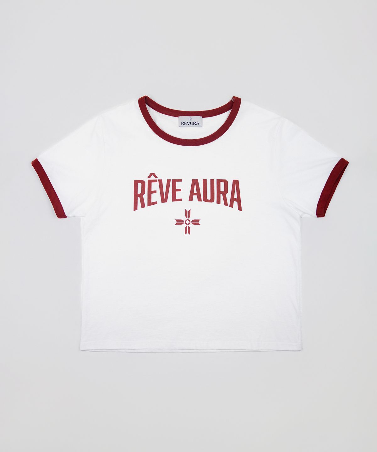 레뷰라(REVURA) REVE AURA CROP RINGER T-SHIRTS - UNISEX / BRICK RED
