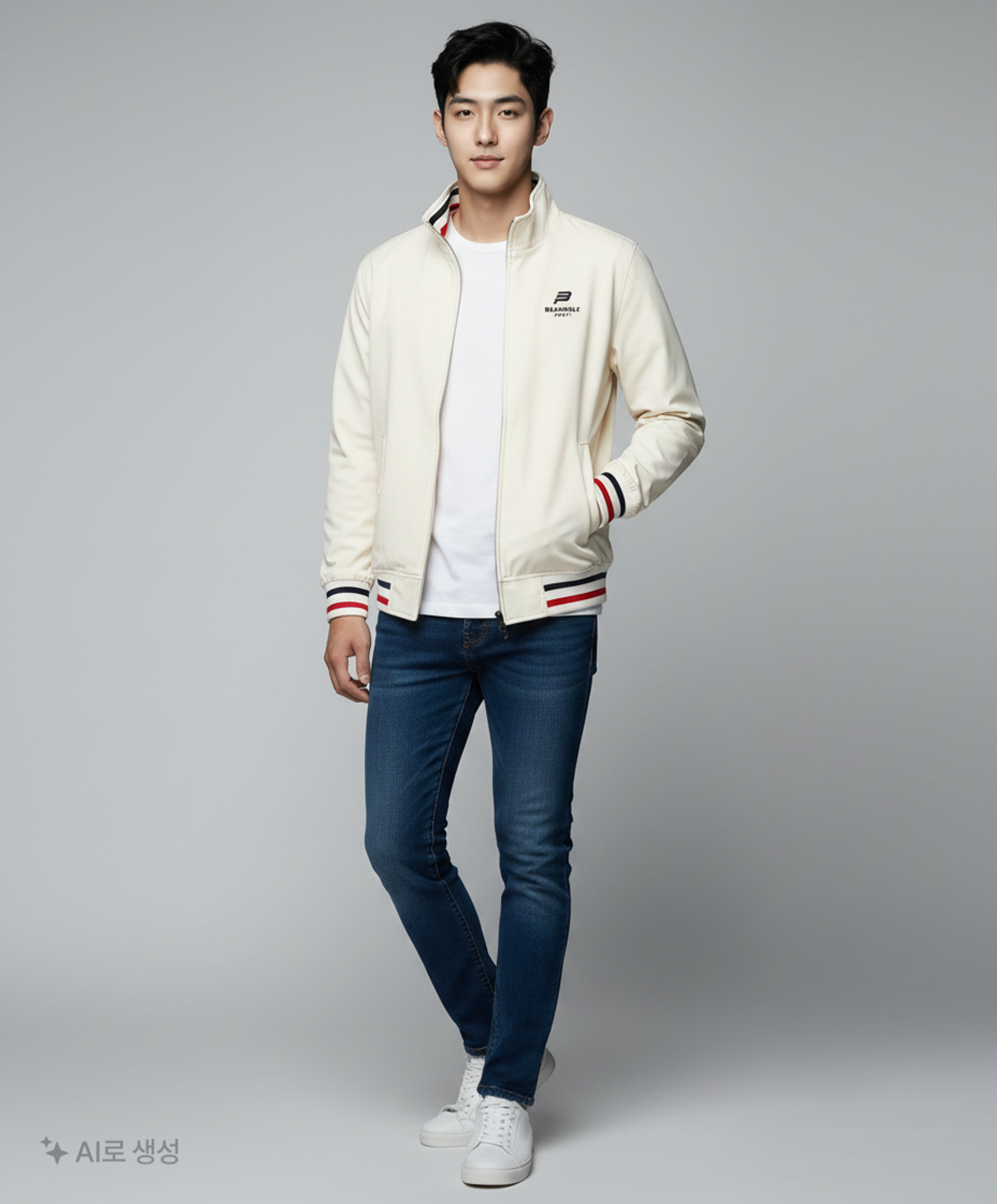 빈폴 스포츠(BEANPOLE SPORT) 화이트 남성 미드넥 블루종 (BO8939F511) 95
