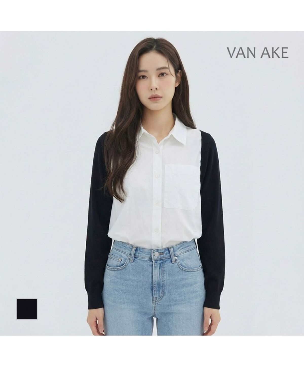 반에이크(VANAKE) 소매배색 블라우스_VB33BLMD01Z