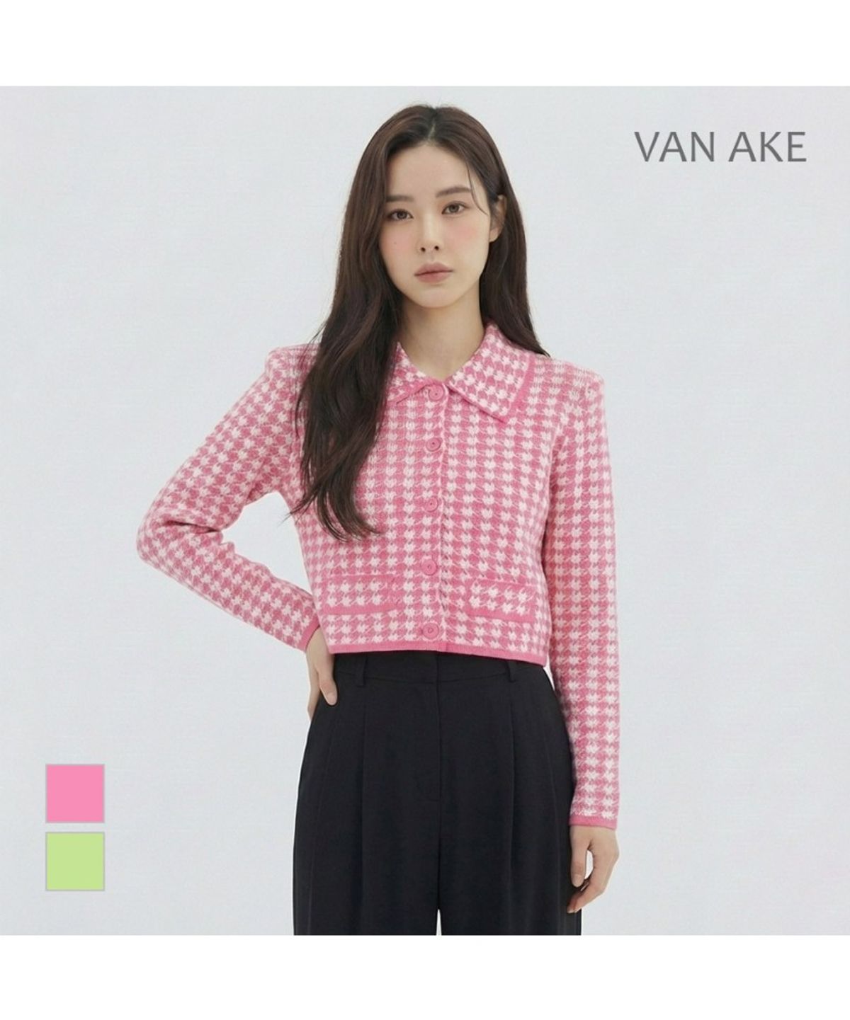 반에이크(VANAKE) 하운드투쓰 패턴 카라 니트가디건_VB33KCMV03Z