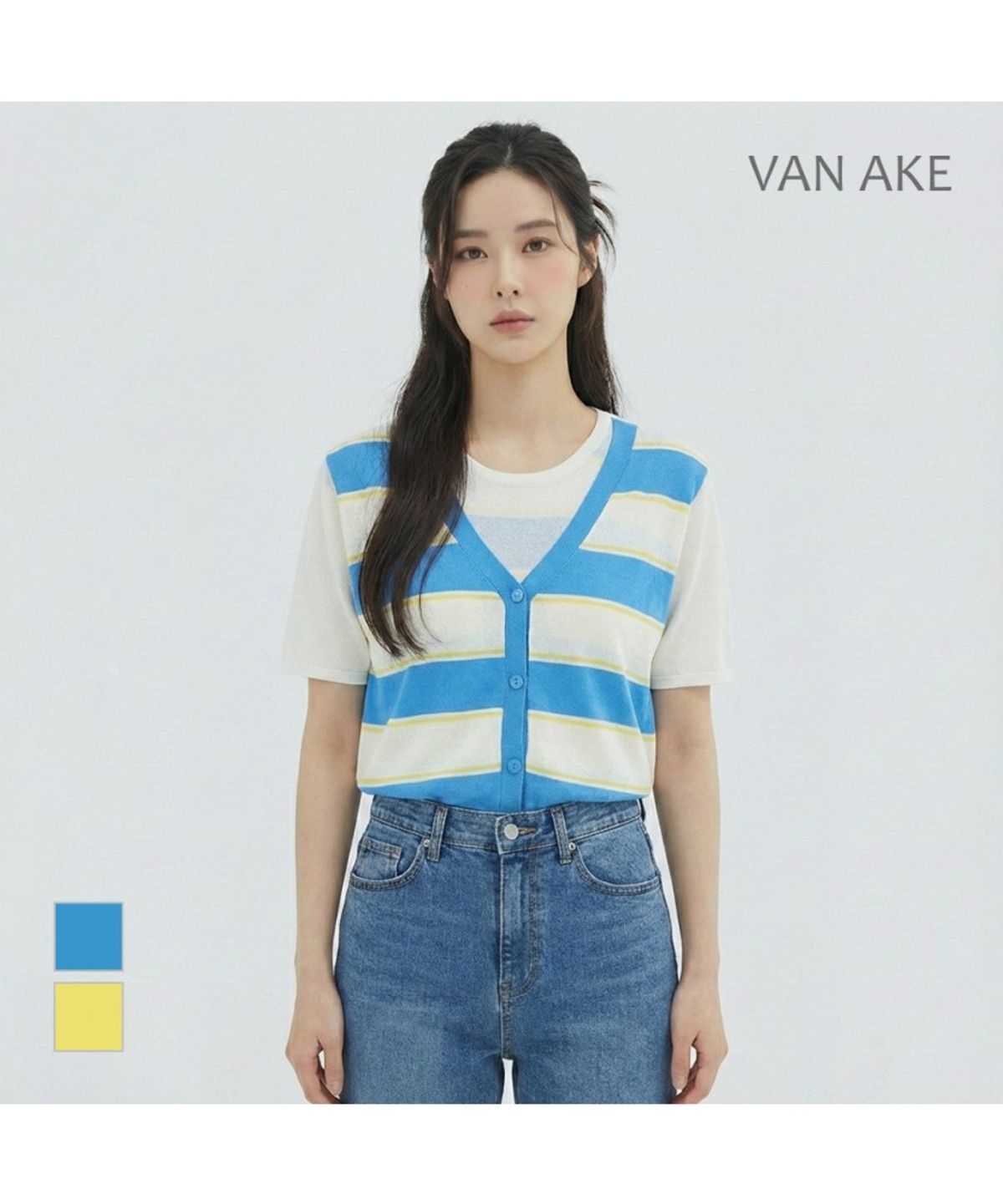 반에이크(VANAKE) 컬러배색포인트 반팔니트_VB27KTQ307Z