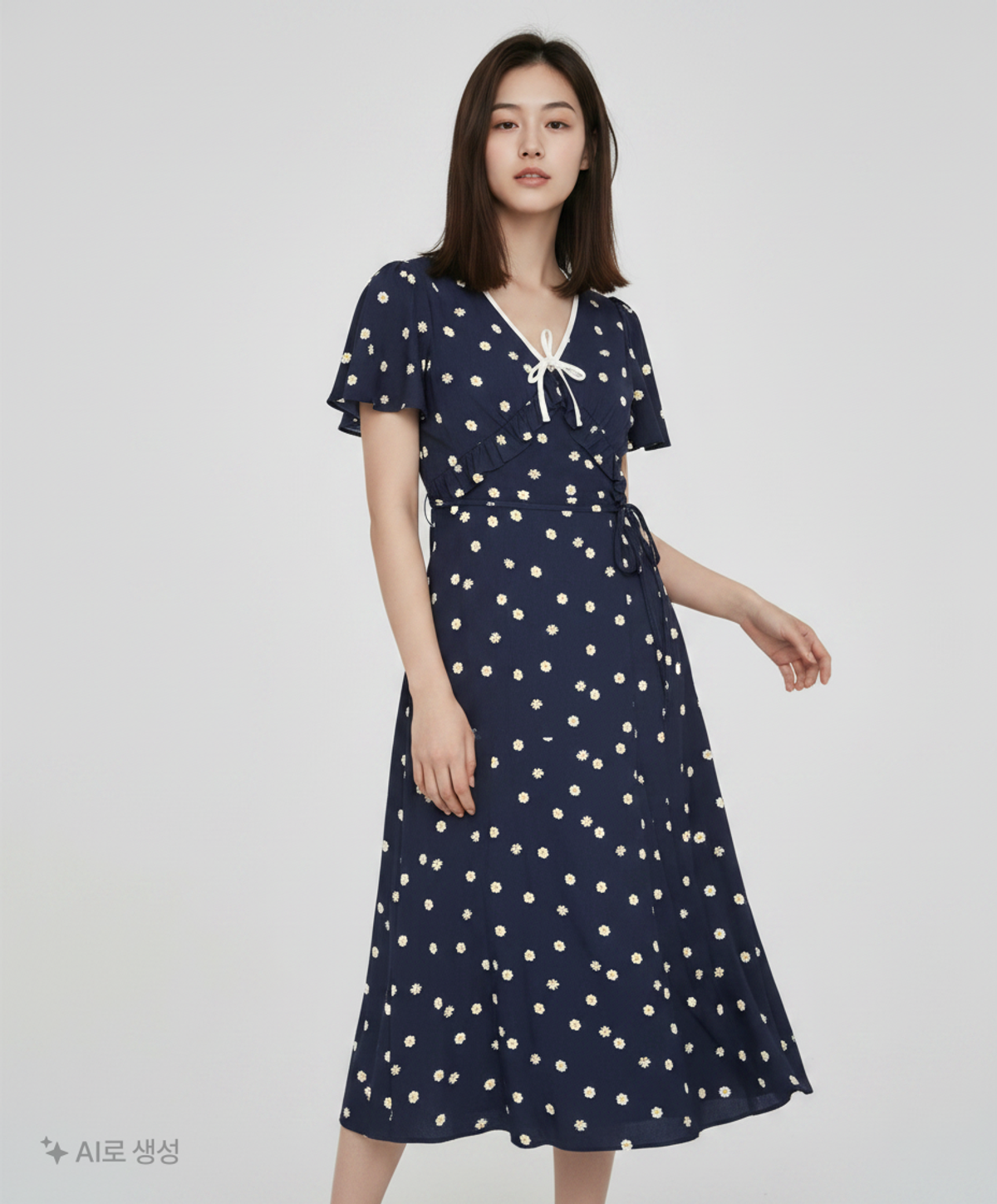 살롱 드 욘(SALON DE YOHN) Ribbon Point Mermaid Dress_ Navy S