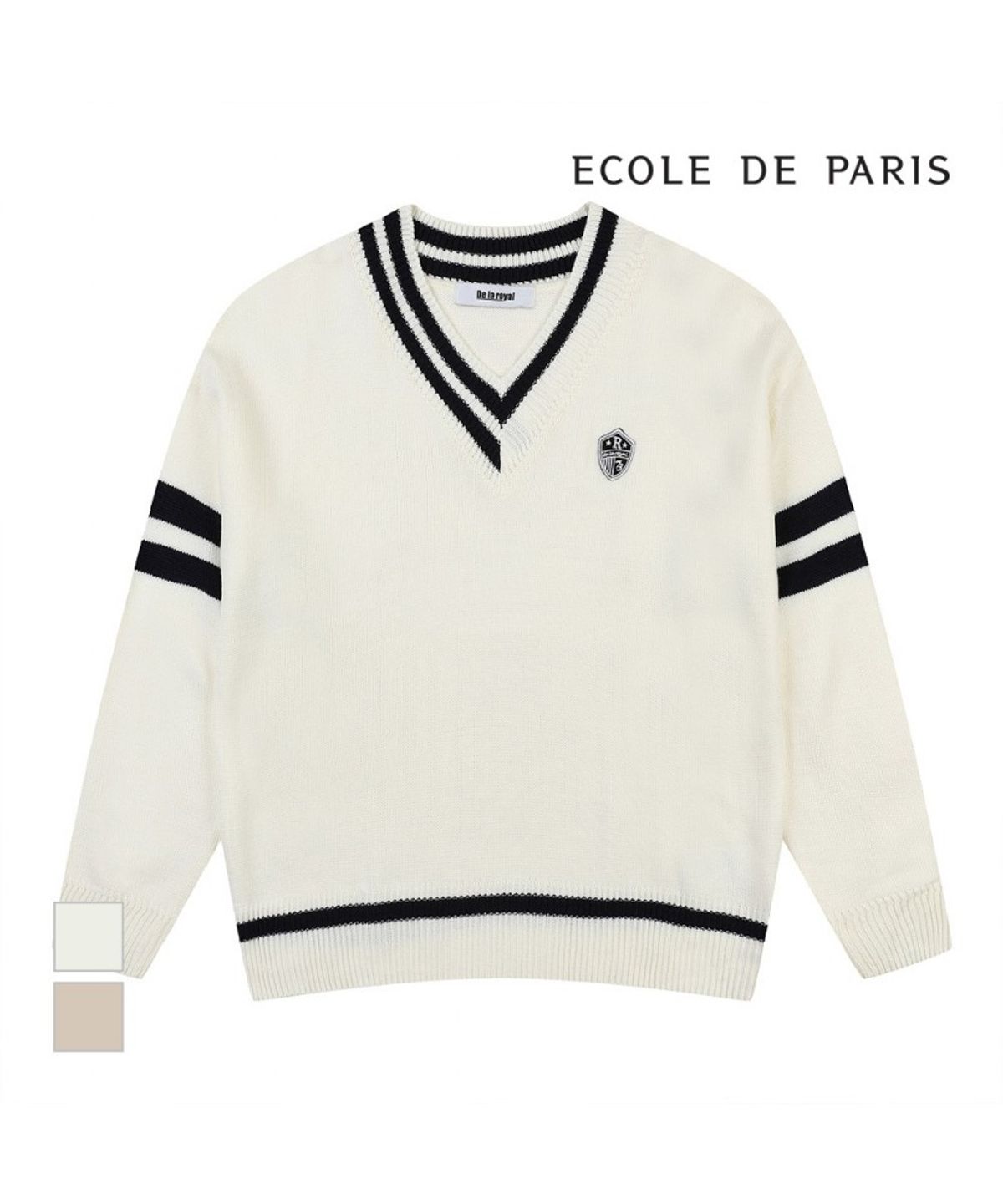 에꼴드파리(ECOLEDEPARIS) 브이넥 배색포인트 니트_RB32KKBM65Z