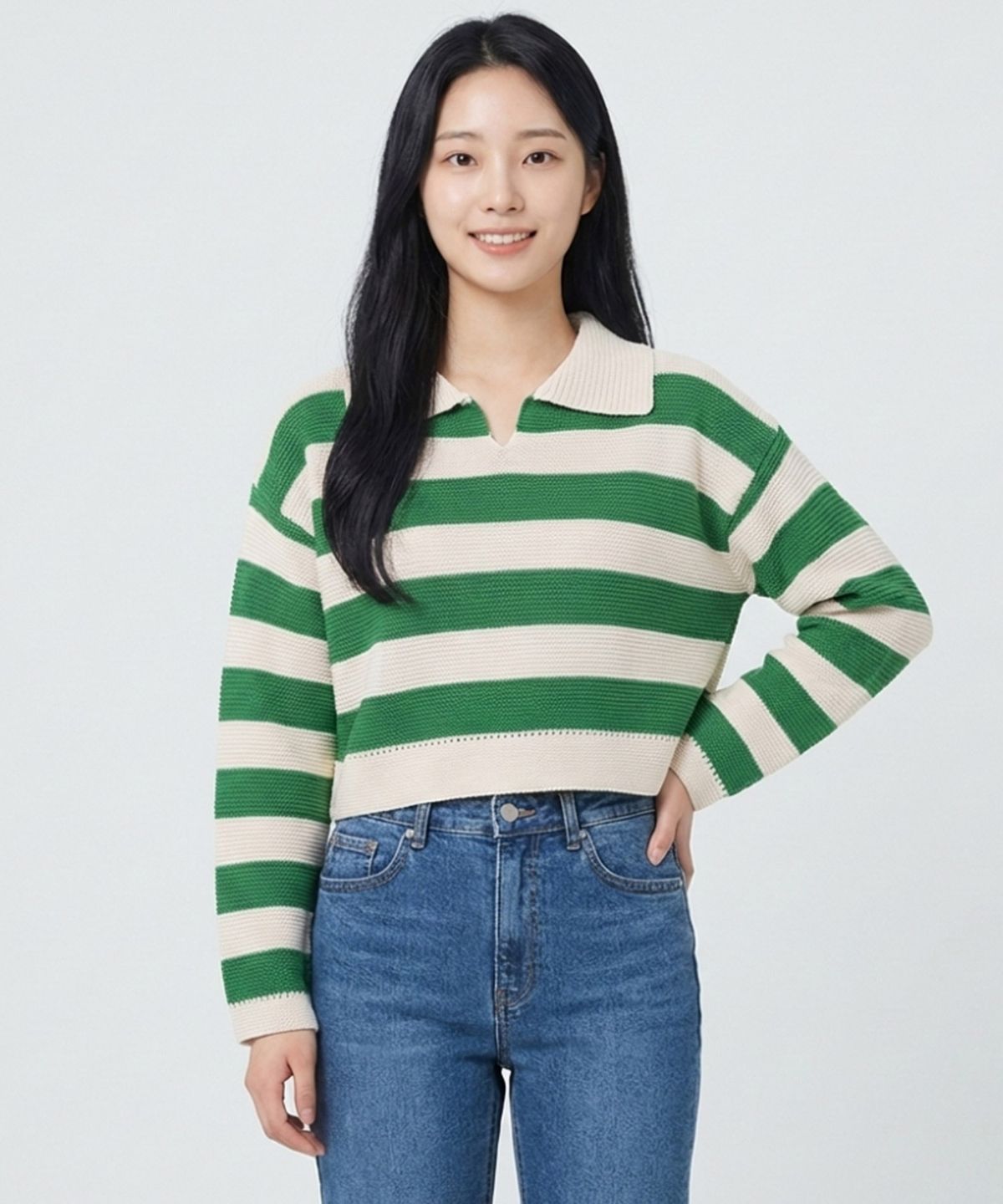 에꼴드파리(ECOLEDEPARIS) 투톤배색 카라 니트_RB32KKCM30Z