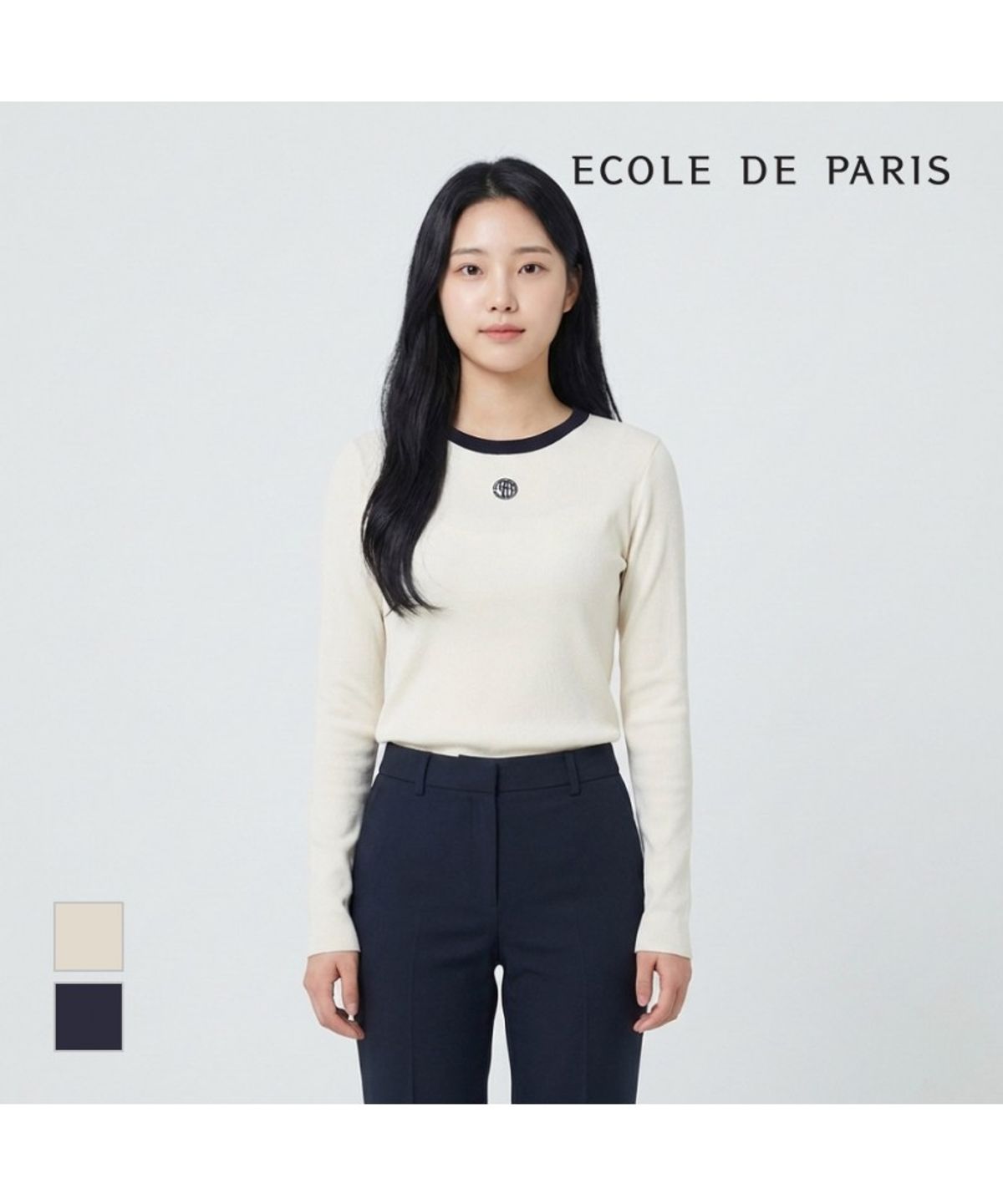 에꼴드파리(ECOLEDEPARIS) 라운드넥 배색 니트_RB32KKCM31Z
