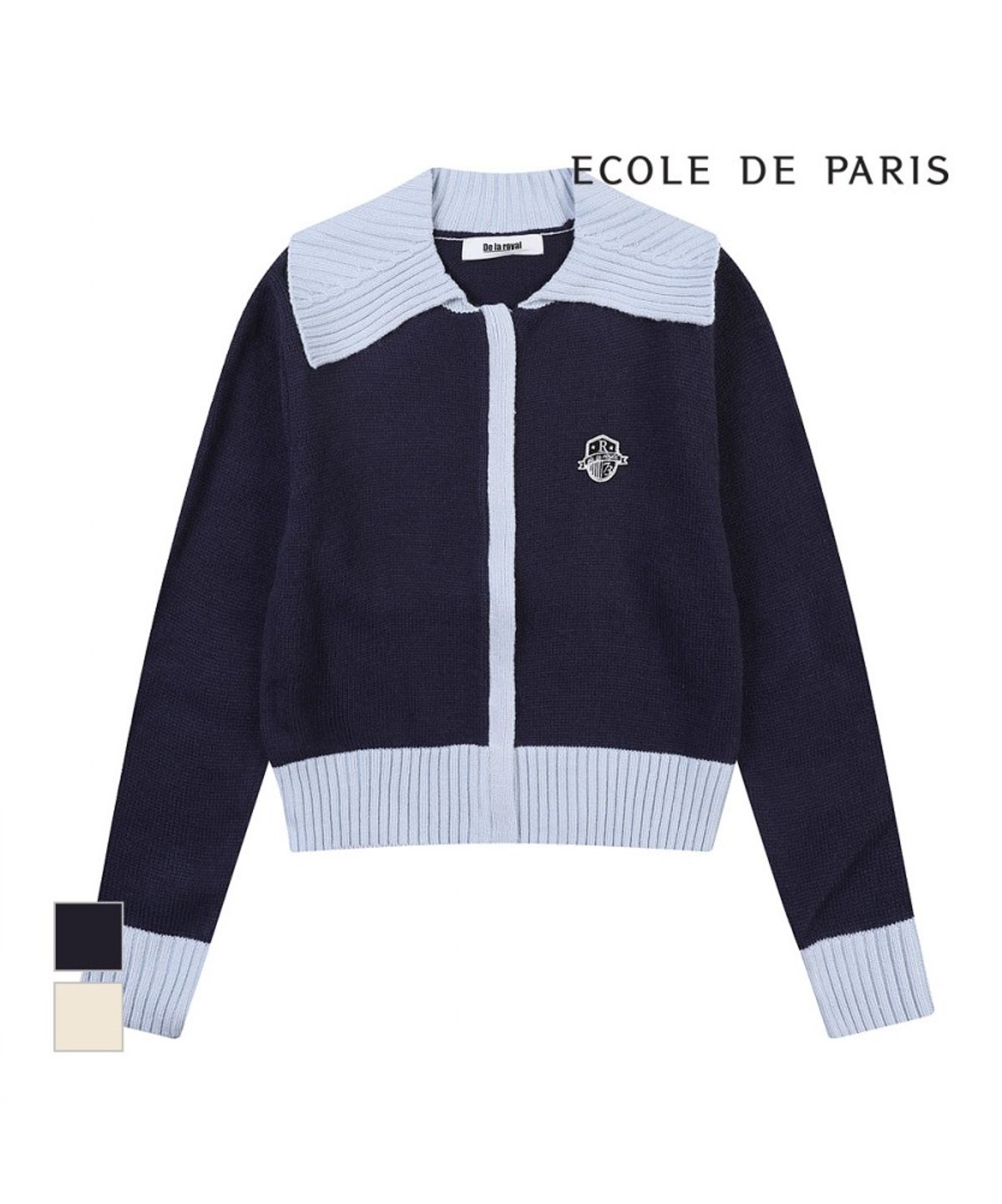 에꼴드파리(ECOLEDEPARIS) 빅카라 배색니트집업 가디건_RB32KRCM30Z