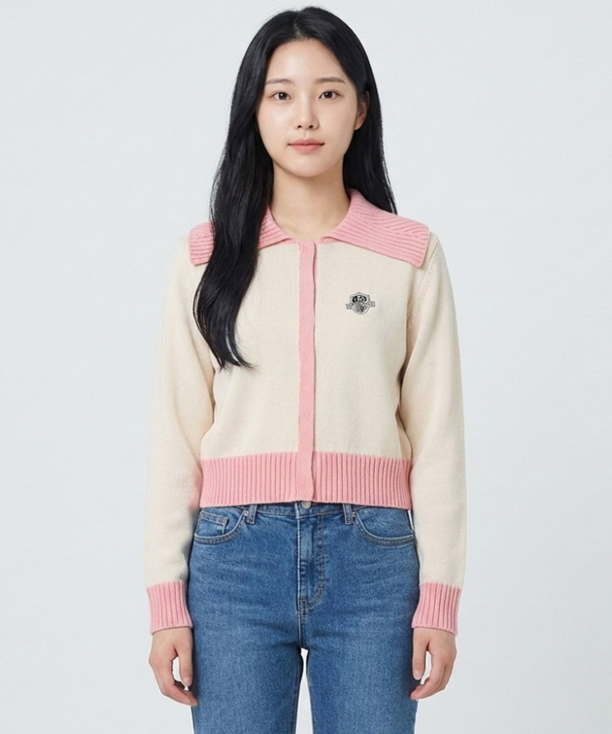에꼴드파리(ECOLEDEPARIS) 빅카라 배색니트집업 가디건_RB32KRCM30Z