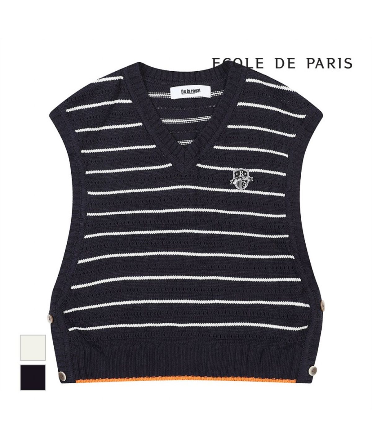 에꼴드파리(ECOLEDEPARIS) 라인패턴 펀칭 니트베스트_RB32KVCM30Z