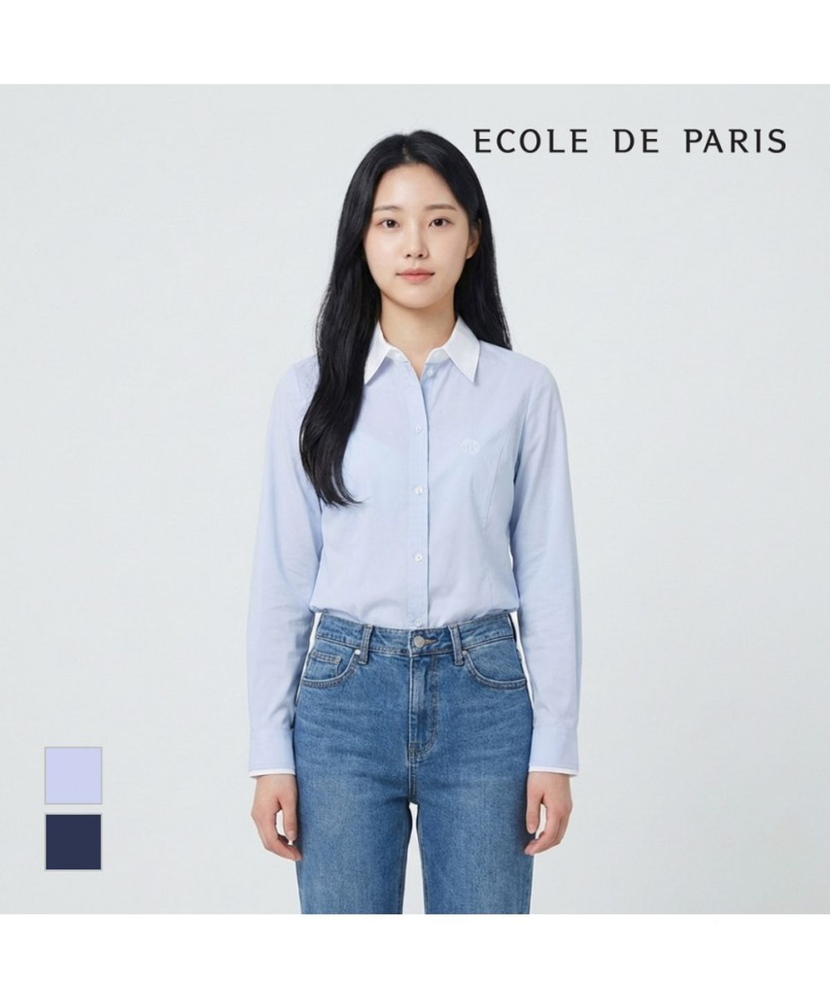 에꼴드파리(ECOLEDEPARIS) 와펜 카라배색 셔츠_RB32WBAM03Z
