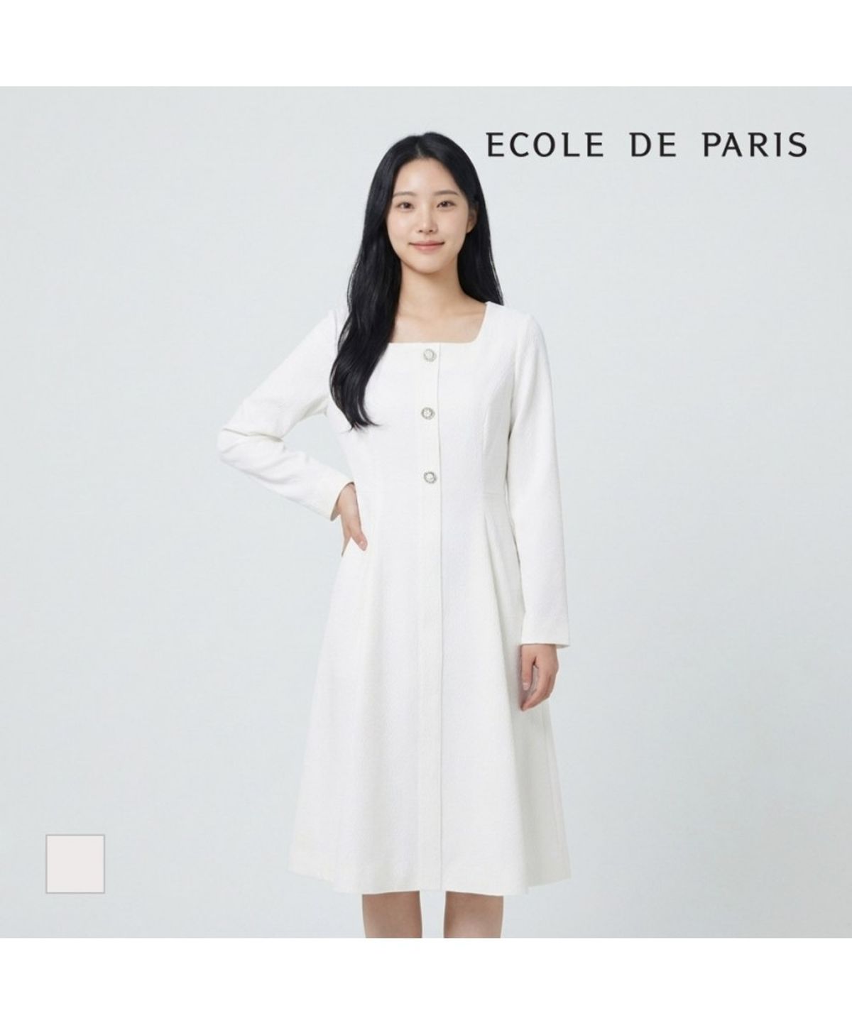 에꼴드파리(ECOLEDEPARIS) 버튼포인트 벨티드 원피스_RB32WOAE07A