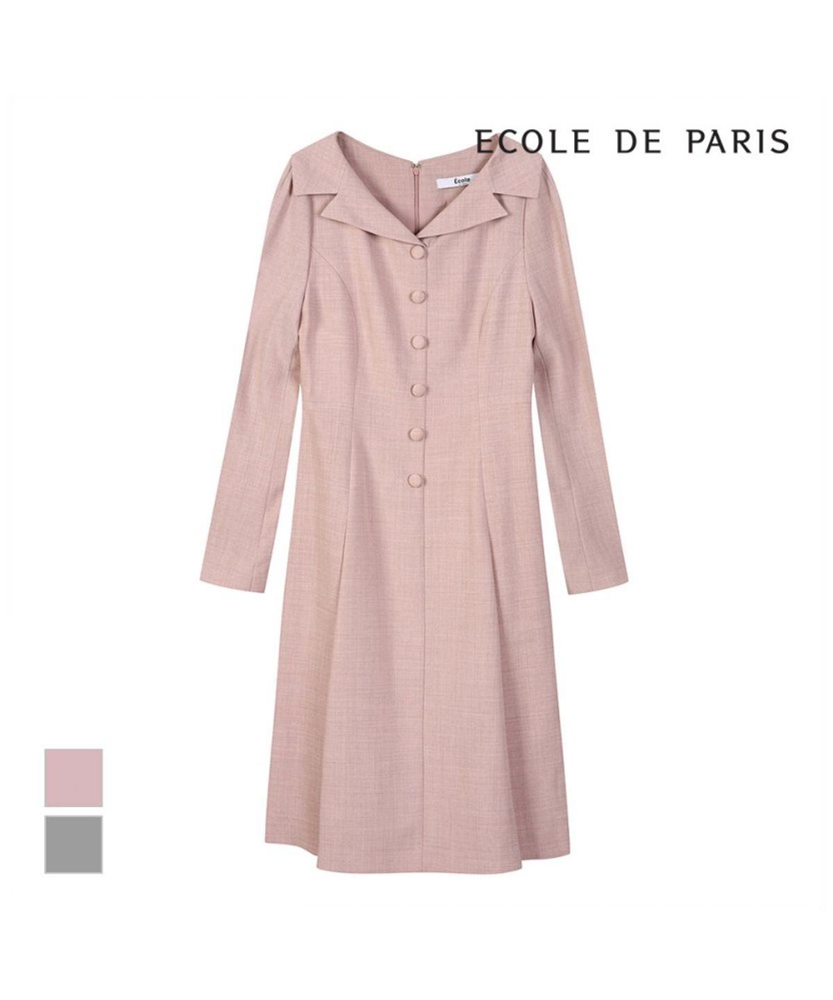에꼴드파리(ECOLEDEPARIS) 버튼포인트 벨티드 카라 원피스_RB32WOCE33A