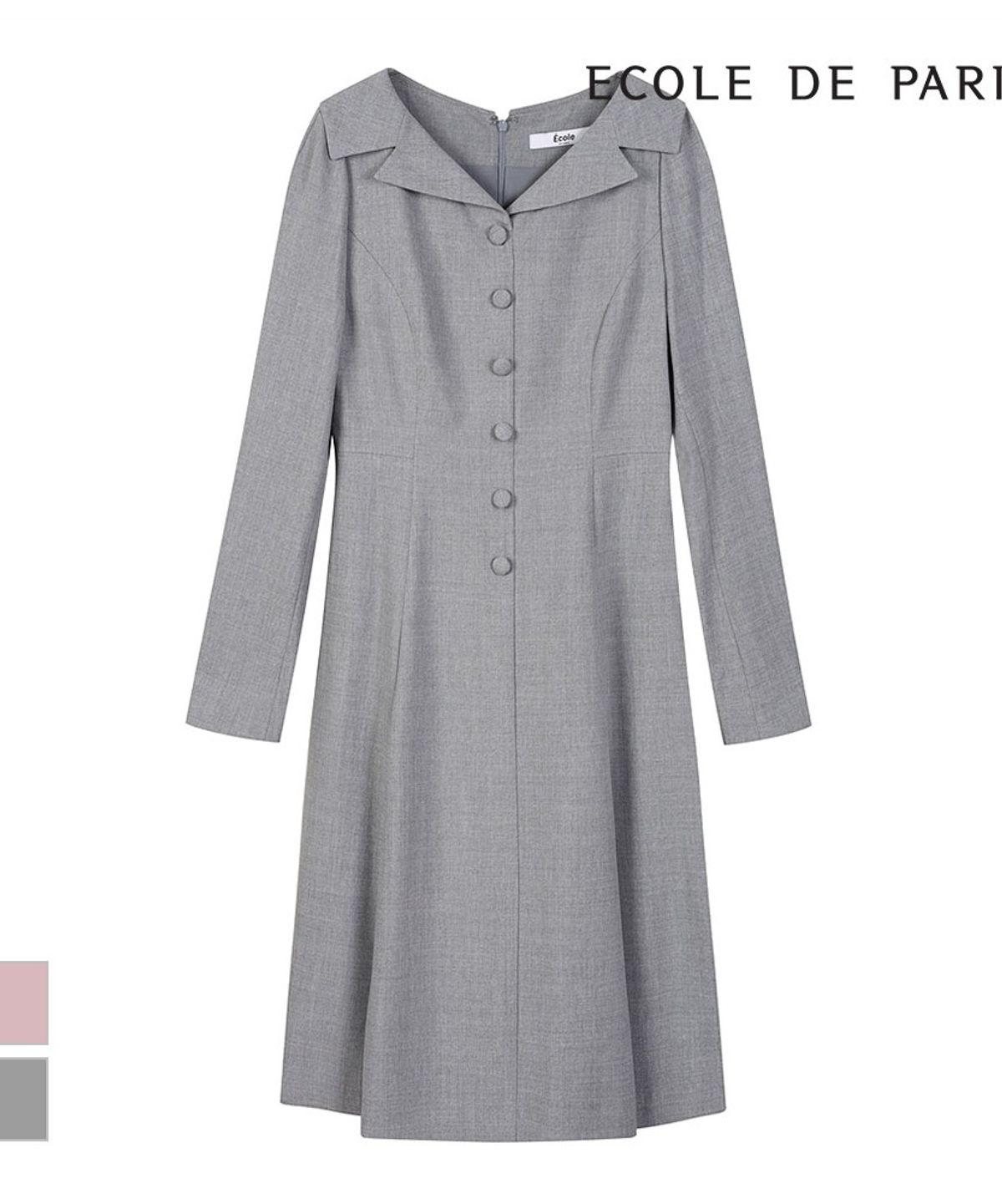에꼴드파리(ECOLEDEPARIS) 버튼포인트 벨티드 카라 원피스_RB32WOCE33A