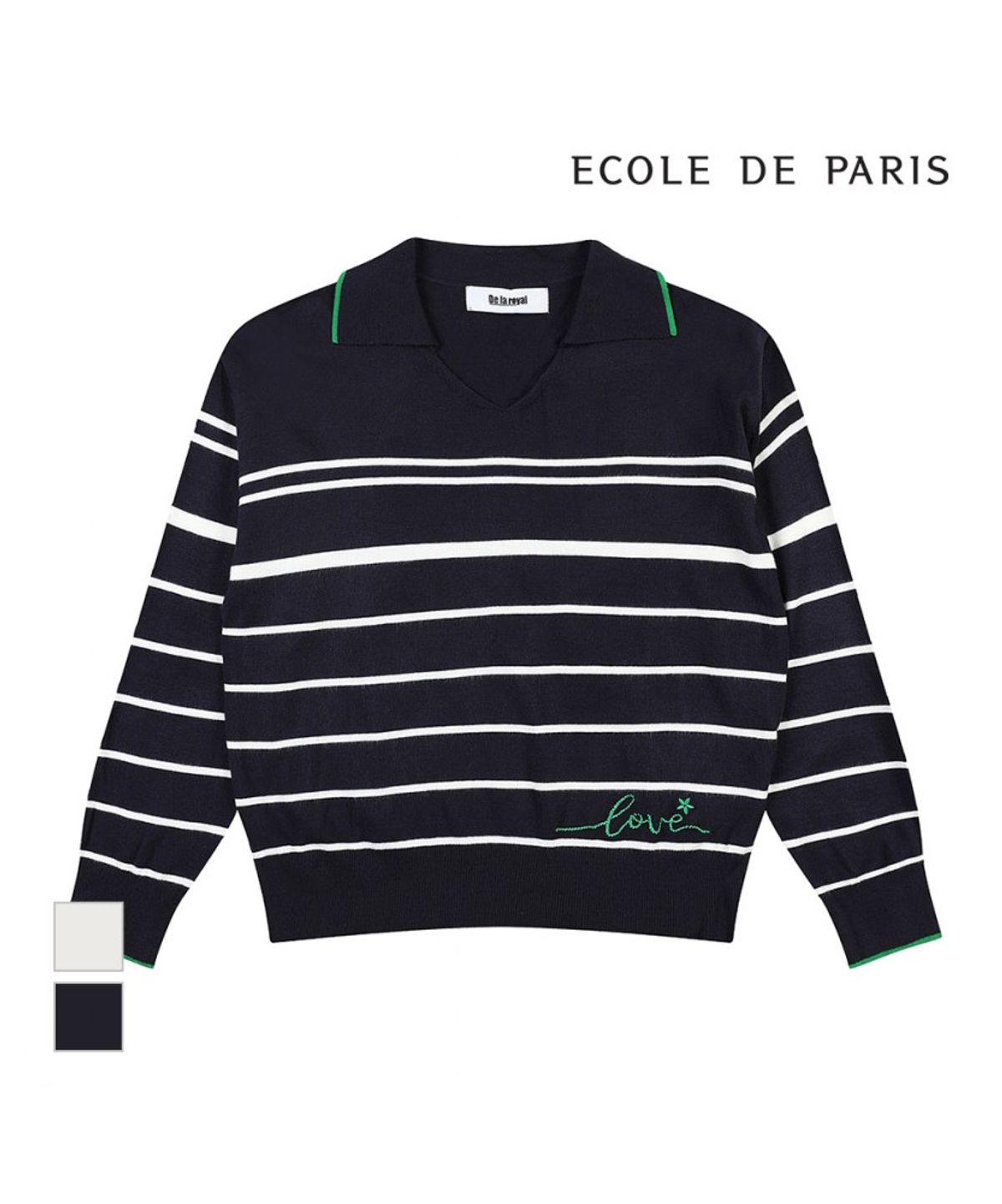 에꼴드파리(ECOLEDEPARIS) 트임 카라 패턴 니트_RB33KKCM32Z