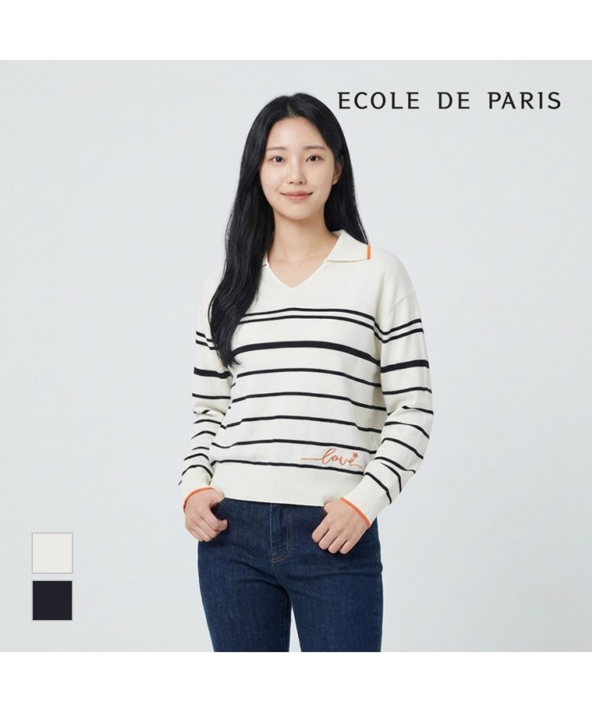 에꼴드파리(ECOLEDEPARIS) 트임 카라 패턴 니트_RB33KKCM32Z