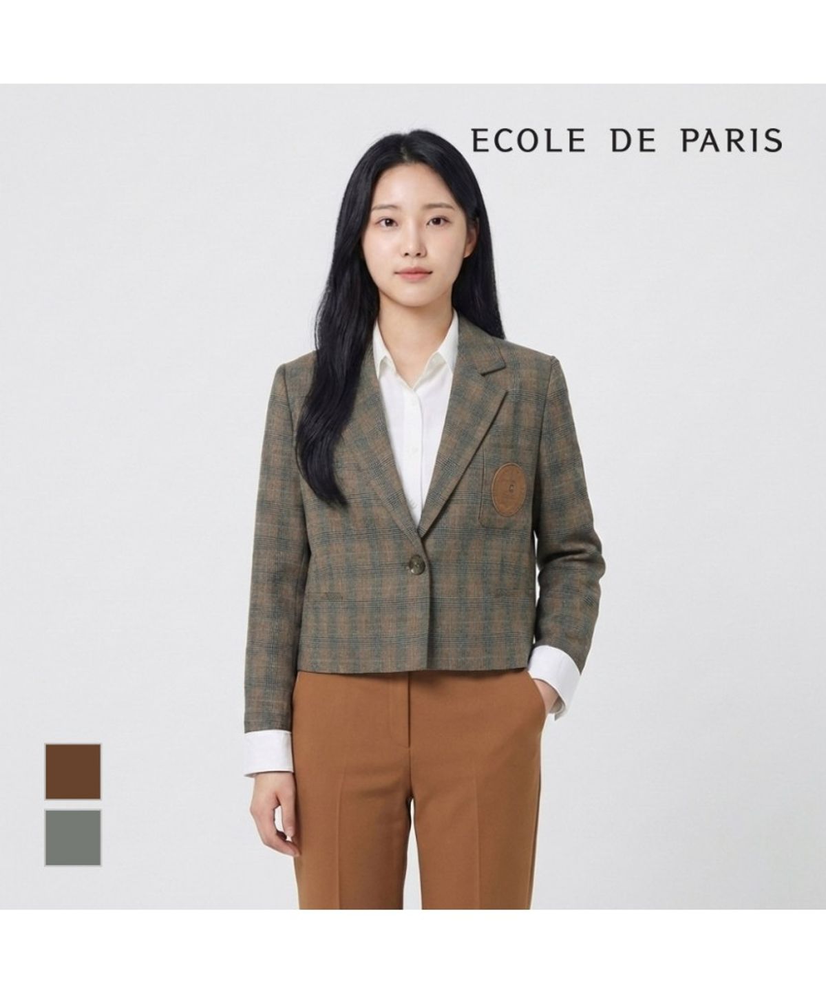 에꼴드파리(ECOLEDEPARIS) 소매배색 체크 자켓_RB33WJCM33Z