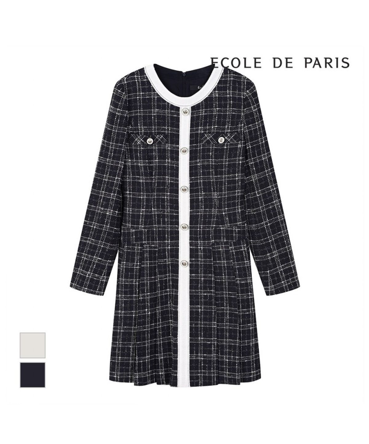 에꼴드파리(ECOLEDEPARIS) 배색포인트 트위드 원피스_RB33WOAE10Z