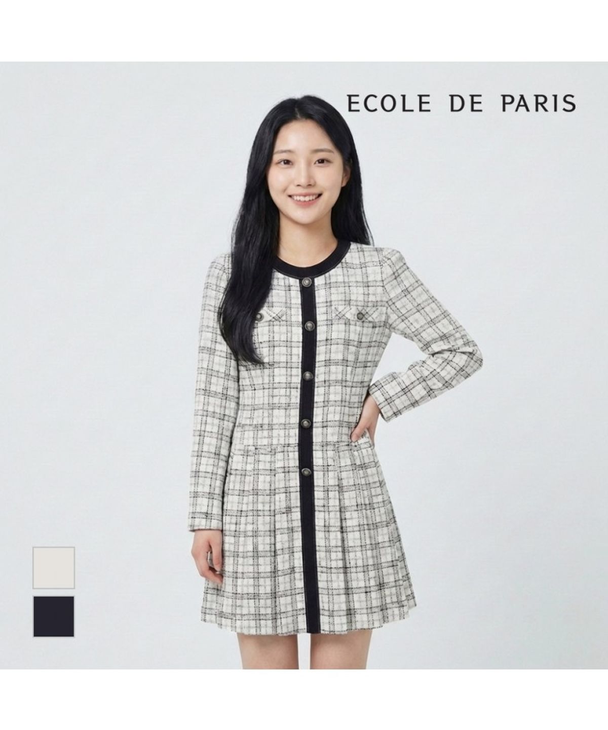 에꼴드파리(ECOLEDEPARIS) 배색포인트 트위드 원피스_RB33WOAE10Z