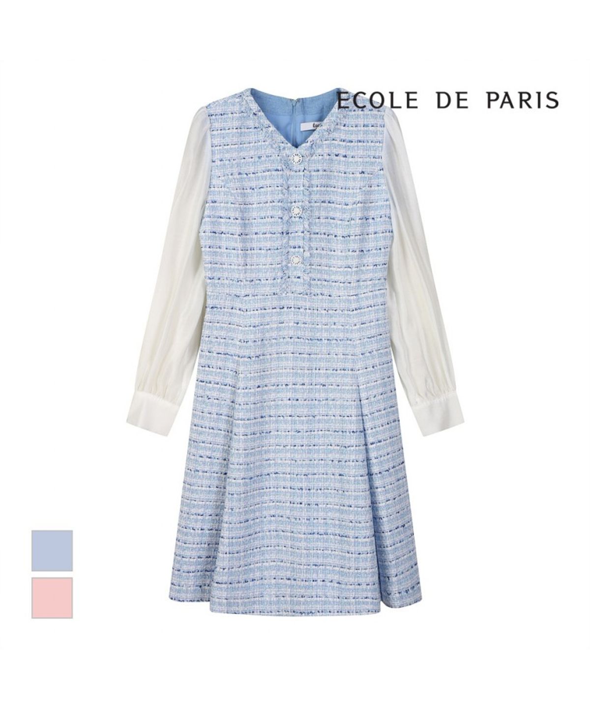 에꼴드파리(ECOLEDEPARIS) 소매배색 트위드 원피스_RB33WOAE13Z