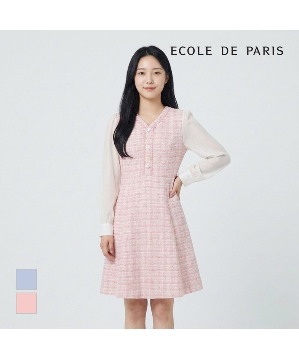 에꼴드파리(ECOLEDEPARIS) 소매배색 트위드 원피스_RB33WOAE13Z