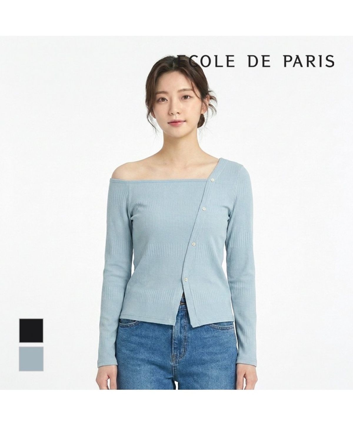 에꼴드파리(ECOLEDEPARIS) 언발 단추 니트_RB34KKBM67Z