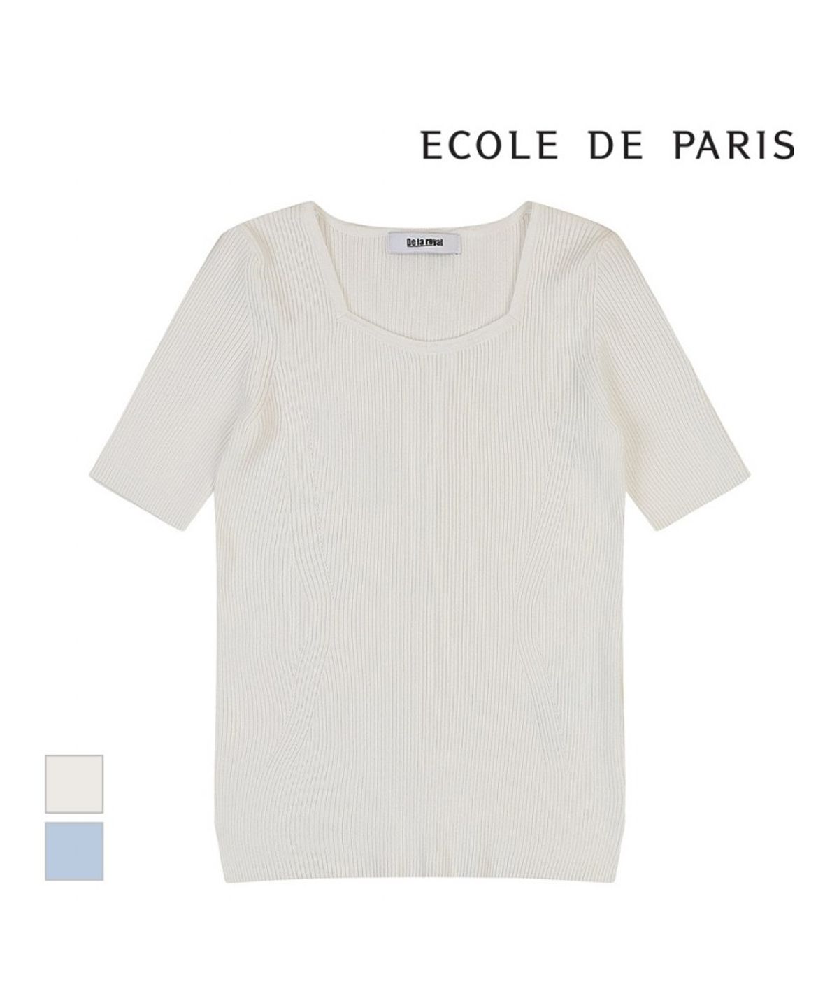 에꼴드파리(ECOLEDEPARIS) 스퀘어넥 반팔 니트_RB34KKCP32Z