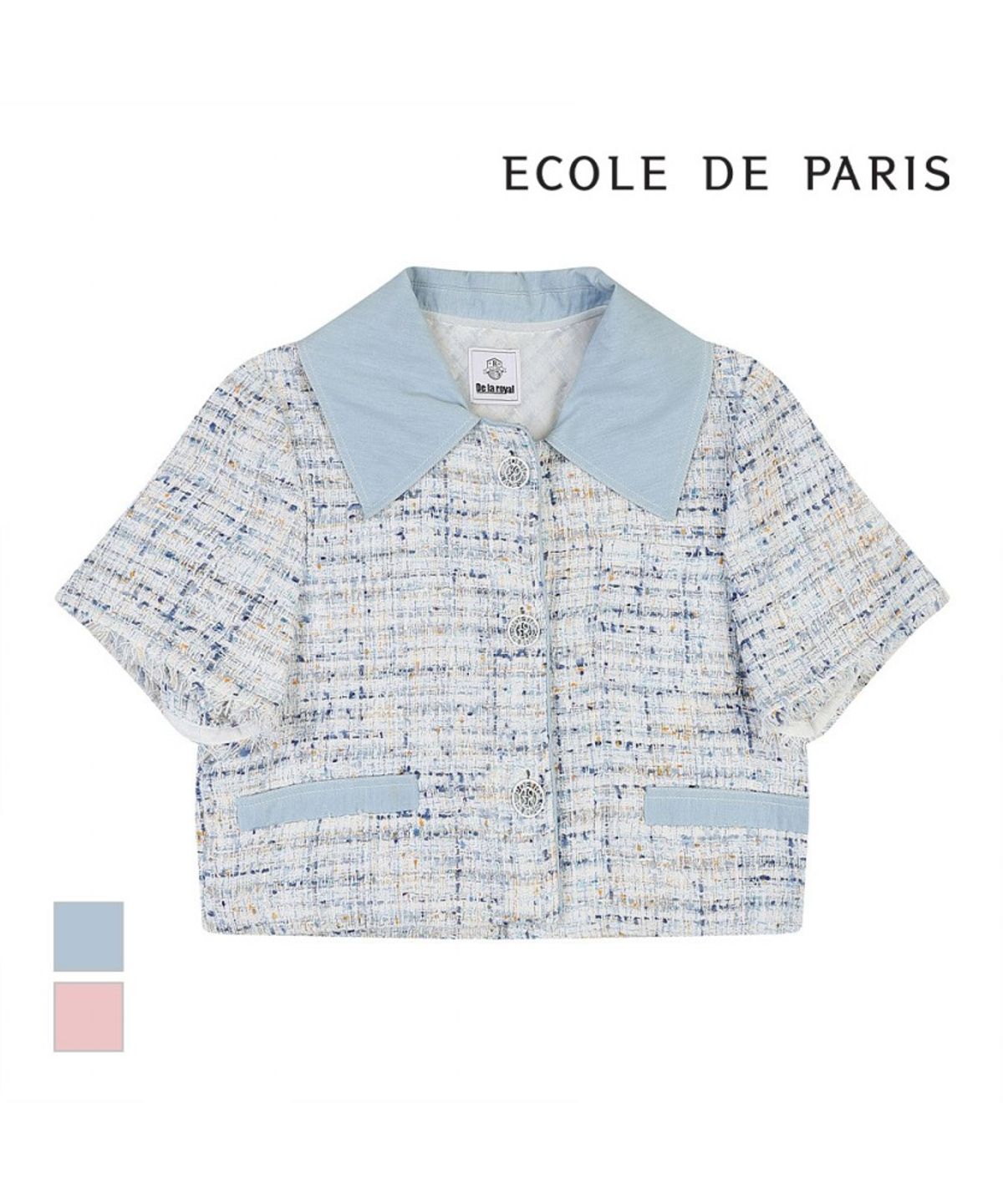 에꼴드파리(ECOLEDEPARIS) 빅카라 배색 반팔 블라우스_RB34WBAM06Z