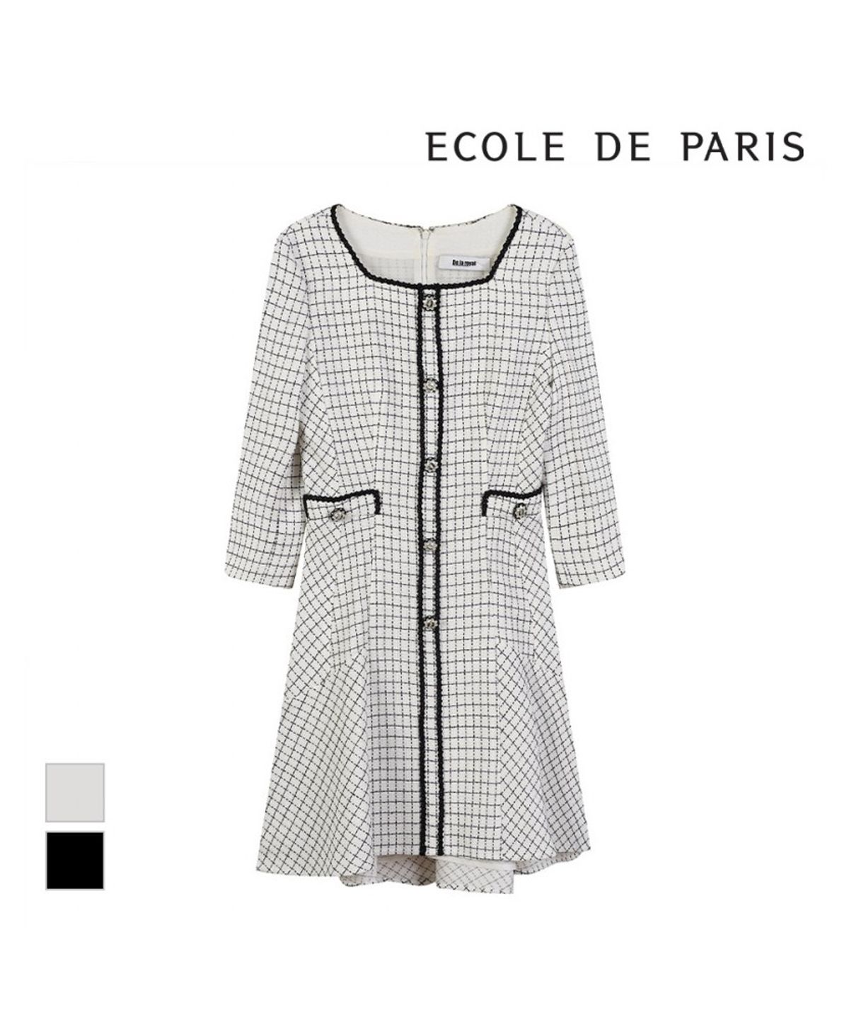 에꼴드파리(ECOLEDEPARIS) 트위드 스퀘어넥 원피스_RB34WOAM11Z