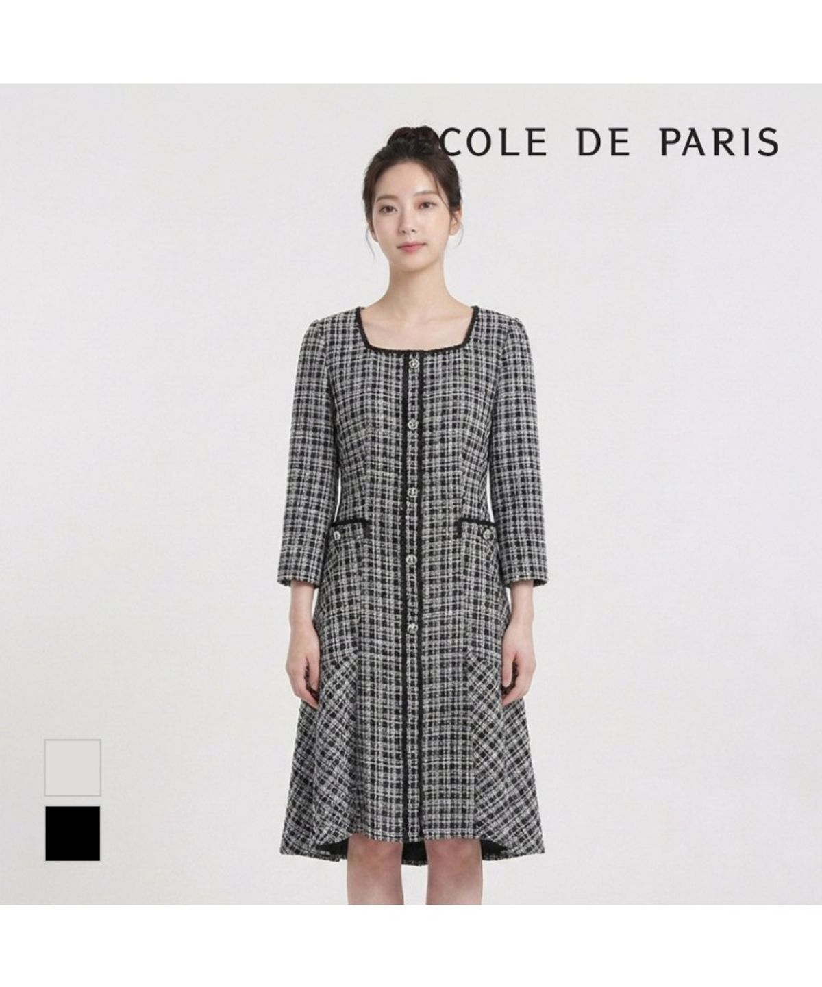 에꼴드파리(ECOLEDEPARIS) 트위드 스퀘어넥 원피스_RB34WOAM11Z