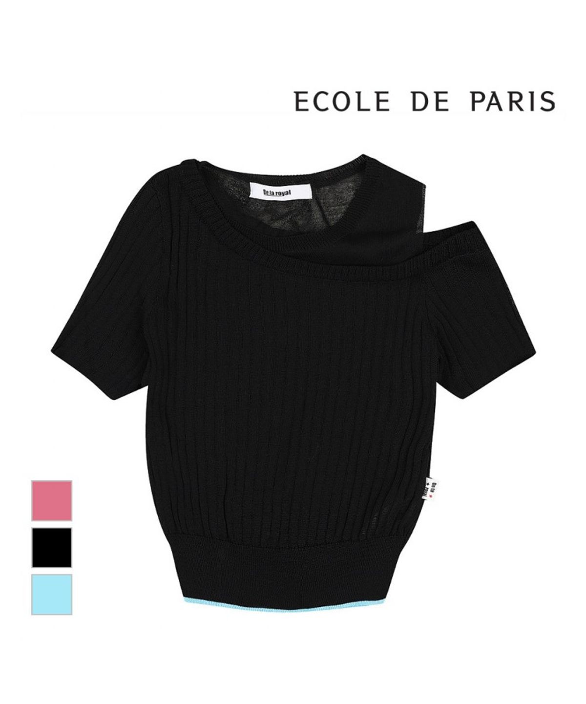 에꼴드파리(ECOLEDEPARIS) 어깨트임 반팔 니트_RB35KKCM37Z