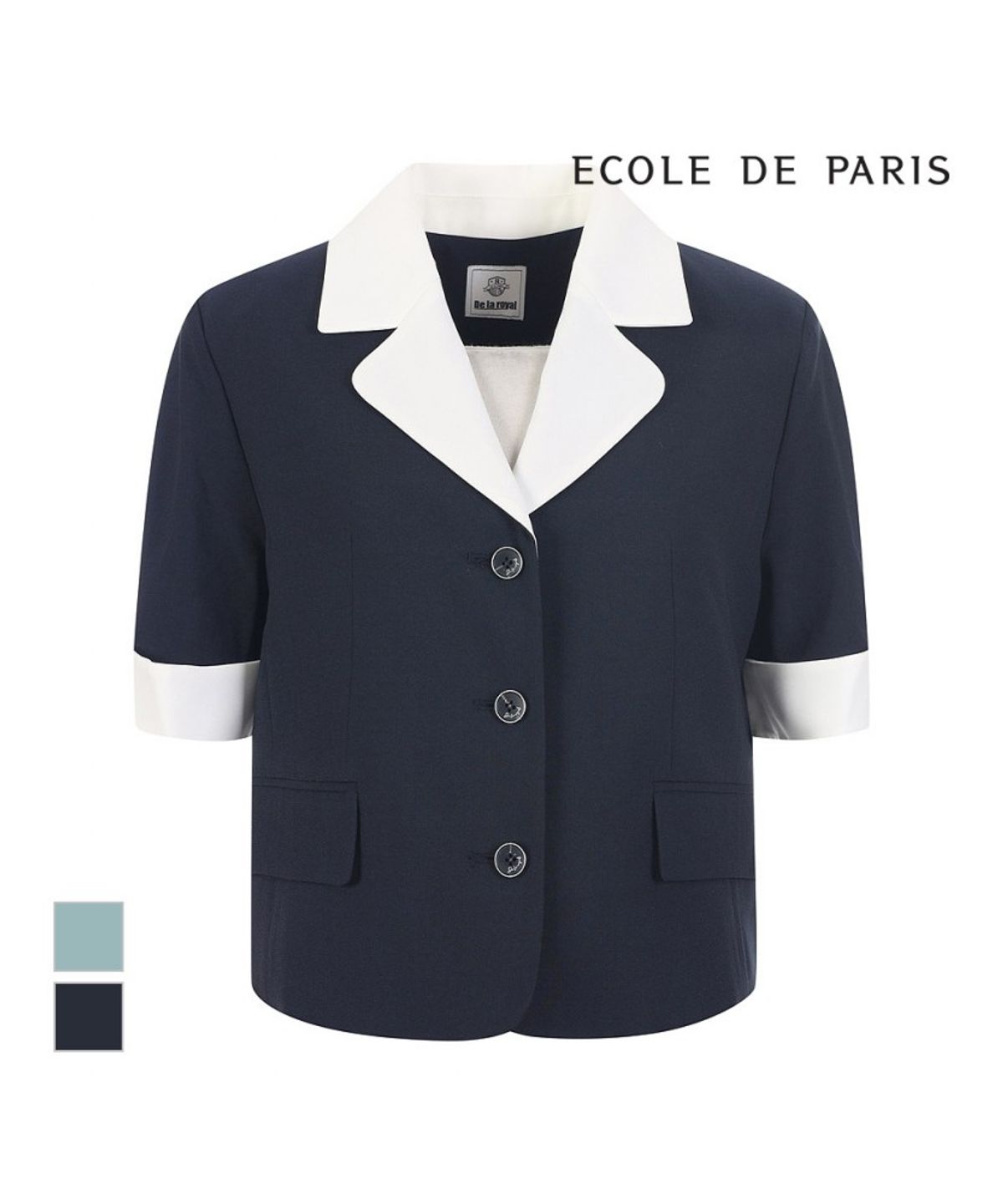 에꼴드파리(ECOLEDEPARIS) 카라배색 투버튼 반팔자켓_RB36WJCM36Z