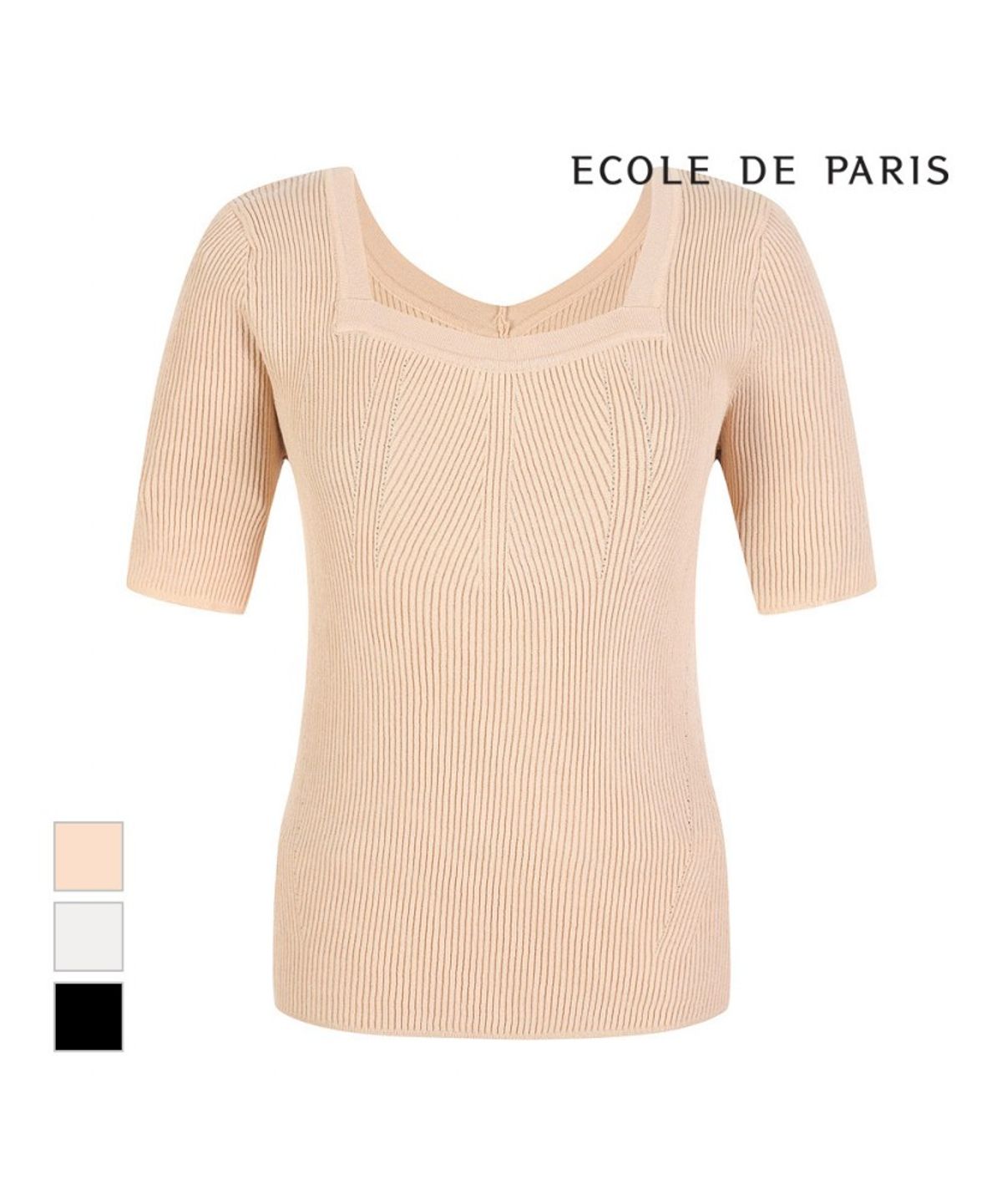 에꼴드파리(ECOLEDEPARIS) 스퀘어넥 반팔니트_RB37KKCP40Z