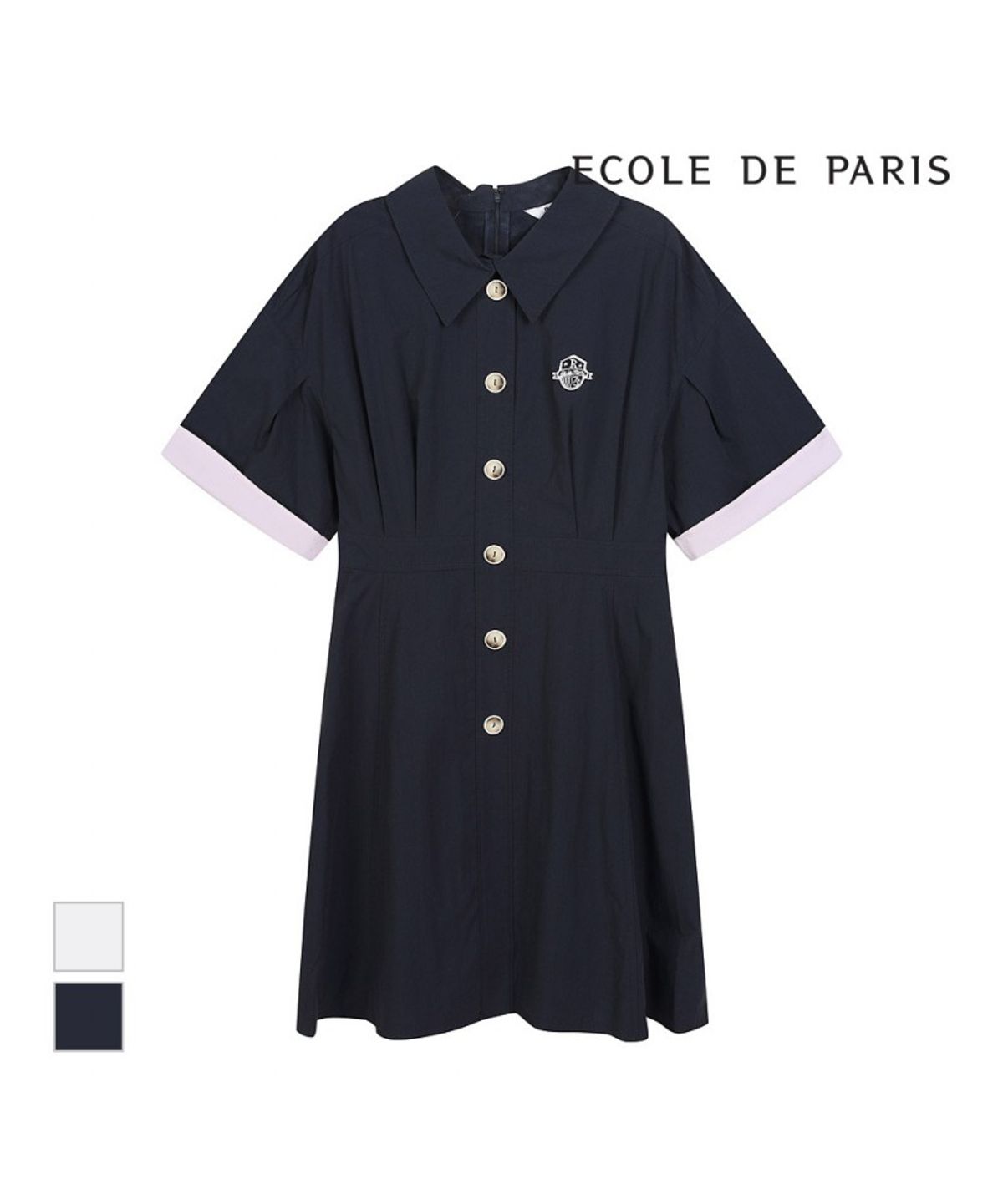 에꼴드파리(ECOLEDEPARIS) 소매배색 반팔카라원피스_RB25WOA024Z