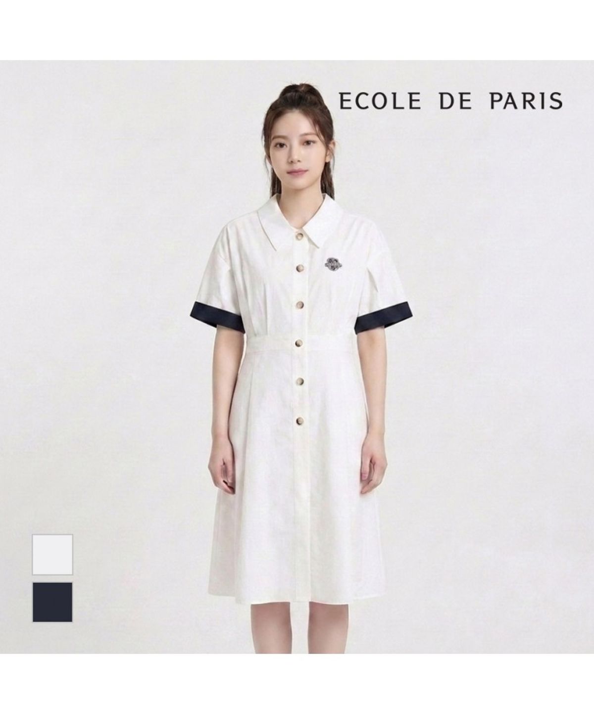 에꼴드파리(ECOLEDEPARIS) 소매배색 반팔카라원피스_RB25WOA024Z