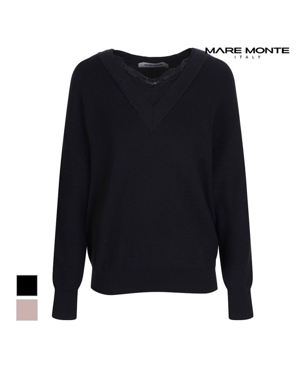 마레몬떼(MAREMONTE) 브이넥 레이스 배색 니트_M222MKT05P0