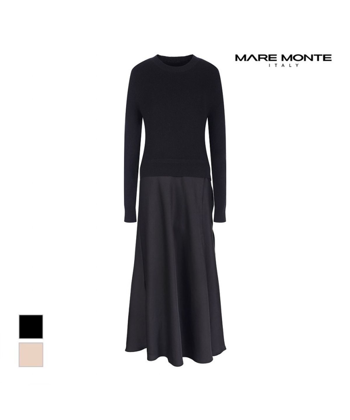 마레몬떼(MAREMONTE) 라운드넥 니트배색 원피스_M242MOP11P0